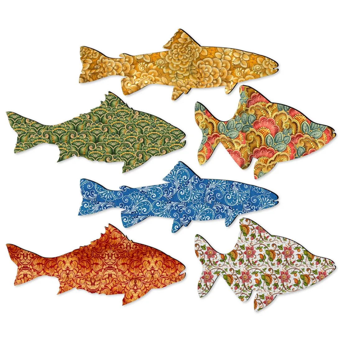 12-Piece Set of Fish Wooden Wall Decor by G DeBrekht - Coastal Sea Life Decor - G985342S12