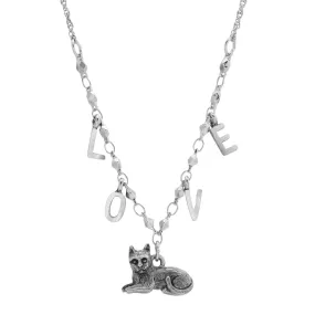 1928 Jewelry® Pewter And Silver Tone Cat With Love Initials Necklace 16 Inches 1928 Jewelry® Pewter And Silver Tone Cat With Love Initials Necklace 16 Inches