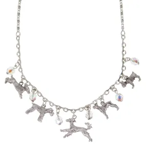 1928 Jewelry® Silver Tone Clear Crystal Beaded Multi Dog Drop Necklace 16" Adj. 1928 Jewelry® Silver Tone Clear Crystal Beaded Multi Dog Drop Necklace 16" Adj.