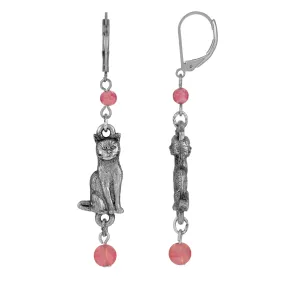 1928 Jewelry® Silver Tone Pink Bead Cat Drop Earrings 1928 Jewelry® Silver Tone Pink Bead Cat Drop Earrings