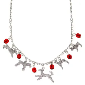 1928 Jewelry® Silver Tone Red Crystal Beaded Multi Dog Drop Necklace 16" Adj. 1928 Jewelry® Silver Tone Red Crystal Beaded Multi Dog Drop Necklace 16" Adj.