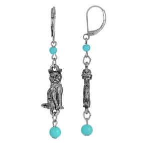 1928 Jewelry® Silver Tone Turquoise Bead Cat Drop Earrings 1928 Jewelry® Silver Tone Turquoise Bead Cat Drop Earrings
