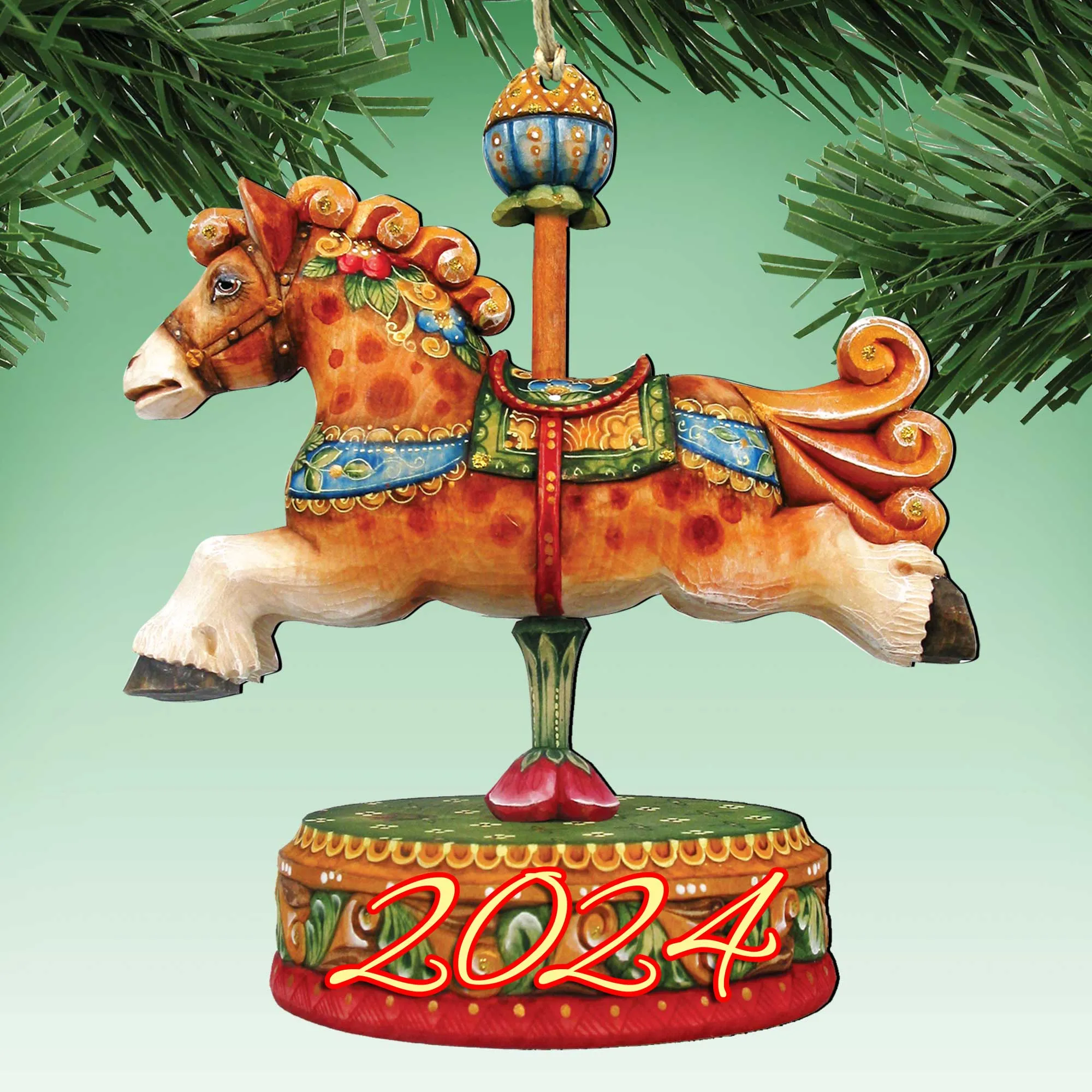 2024 Dated Carousel Horse Wooden Ornaments by G DeBrekht - Carousel Holiday Decor - 8114041-3-D24