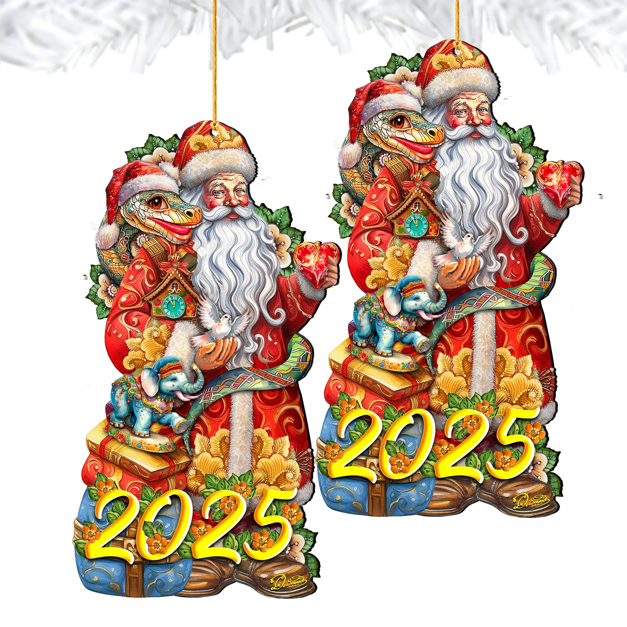 2025 Special Santa with Snake Wooden Ornaments by G Debrekht - Christmas Santa Snowman Dcor - 8652754-25