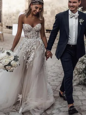A-line Sweetheart Tulle Applique Long Wedding Dress, WD0522 A-line Sweetheart Tulle Applique Long Wedding Dress, WD0522