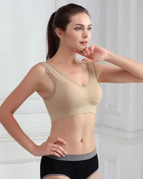 Aire Bra with Lace - Skin - Stretchable Non Wired & Single Padded Aire Bra with Lace - Skin - Stretchable Non Wired & Single Padded