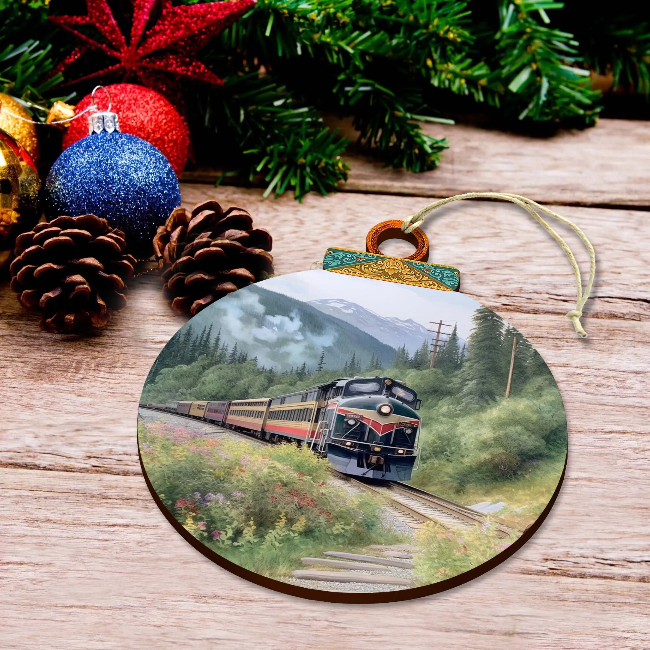 Alaska Mountain Express Wooden Ornaments by G.Debrekht - Wildlife Holiday Décor - 870041