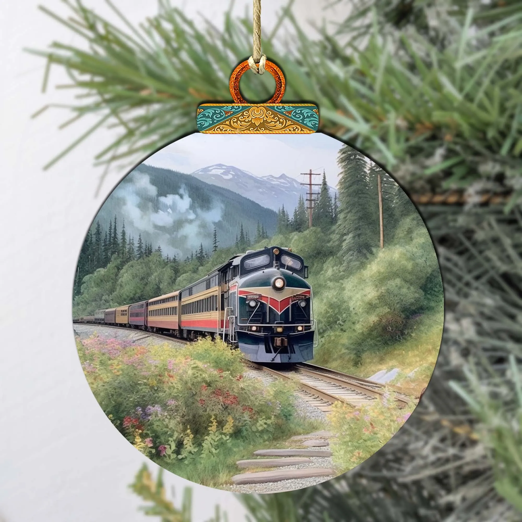 Alaska Mountain Express Wooden Ornaments by G.Debrekht - Wildlife Holiday Décor - 870041