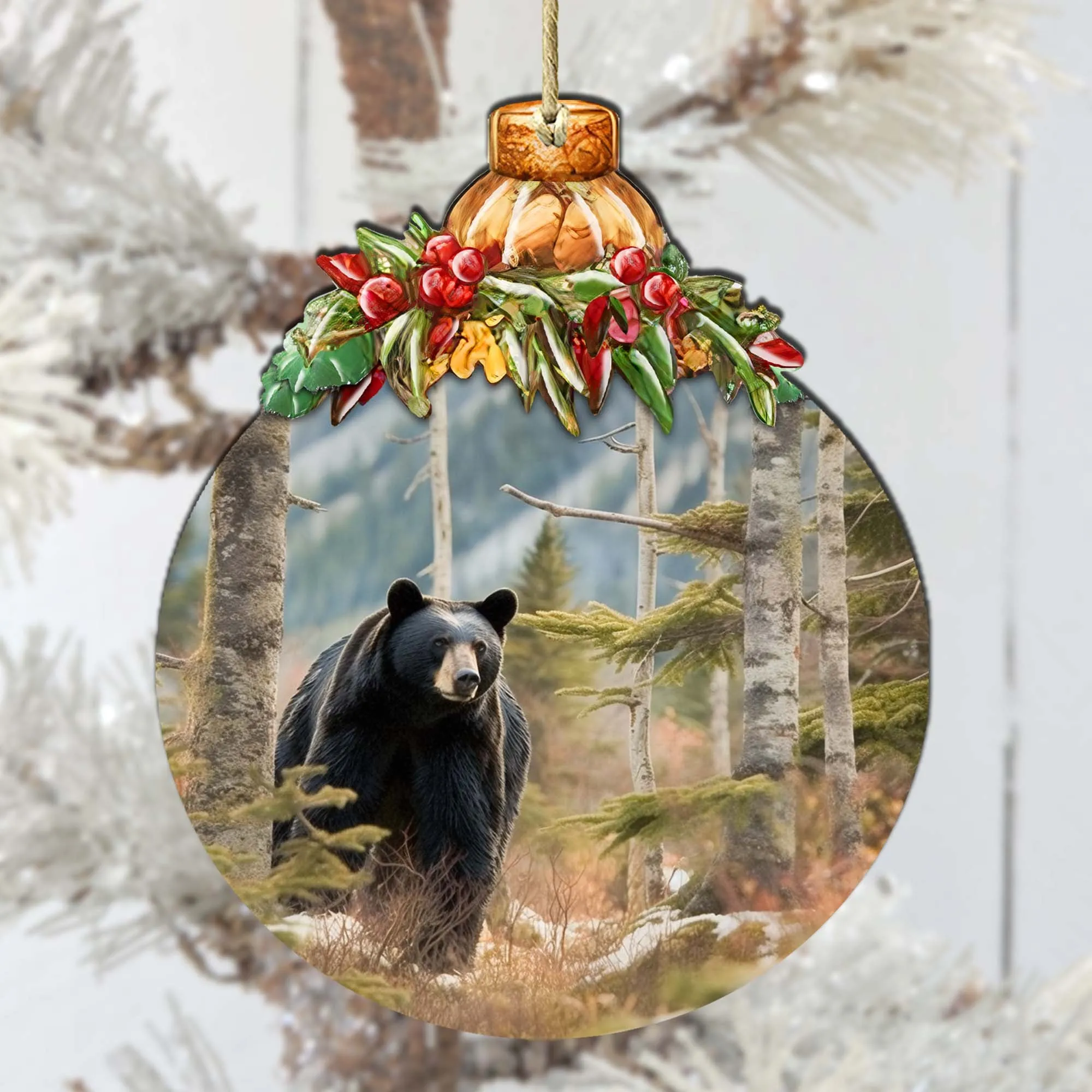 Alaskan Black Bear Harmony Wooden Ornaments by G.Debrekht - Wildlife Holiday Décor - 870034