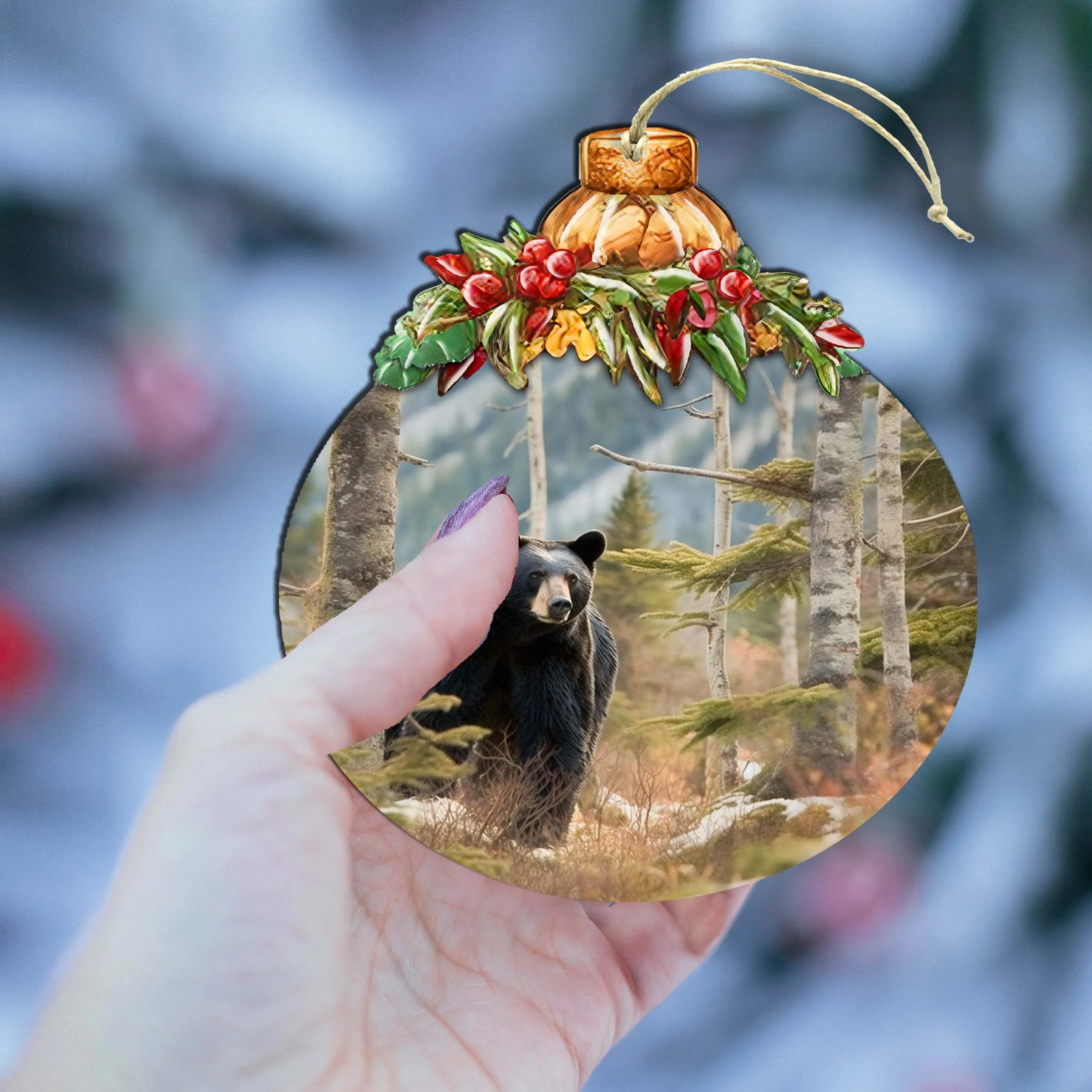 Alaskan Black Bear Harmony Wooden Ornaments by G.Debrekht - Wildlife Holiday Décor - 870034