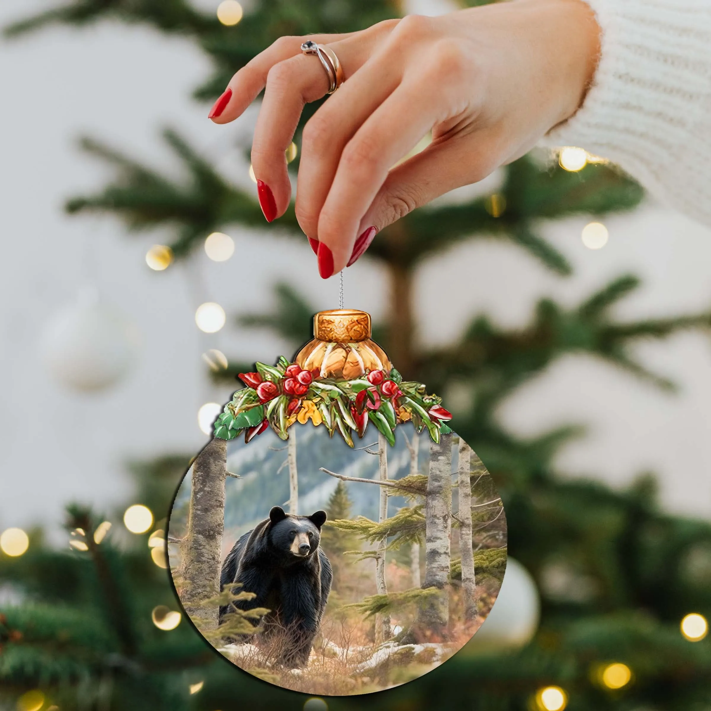 Alaskan Black Bear Harmony Wooden Ornaments by G.Debrekht - Wildlife Holiday Décor - 870034