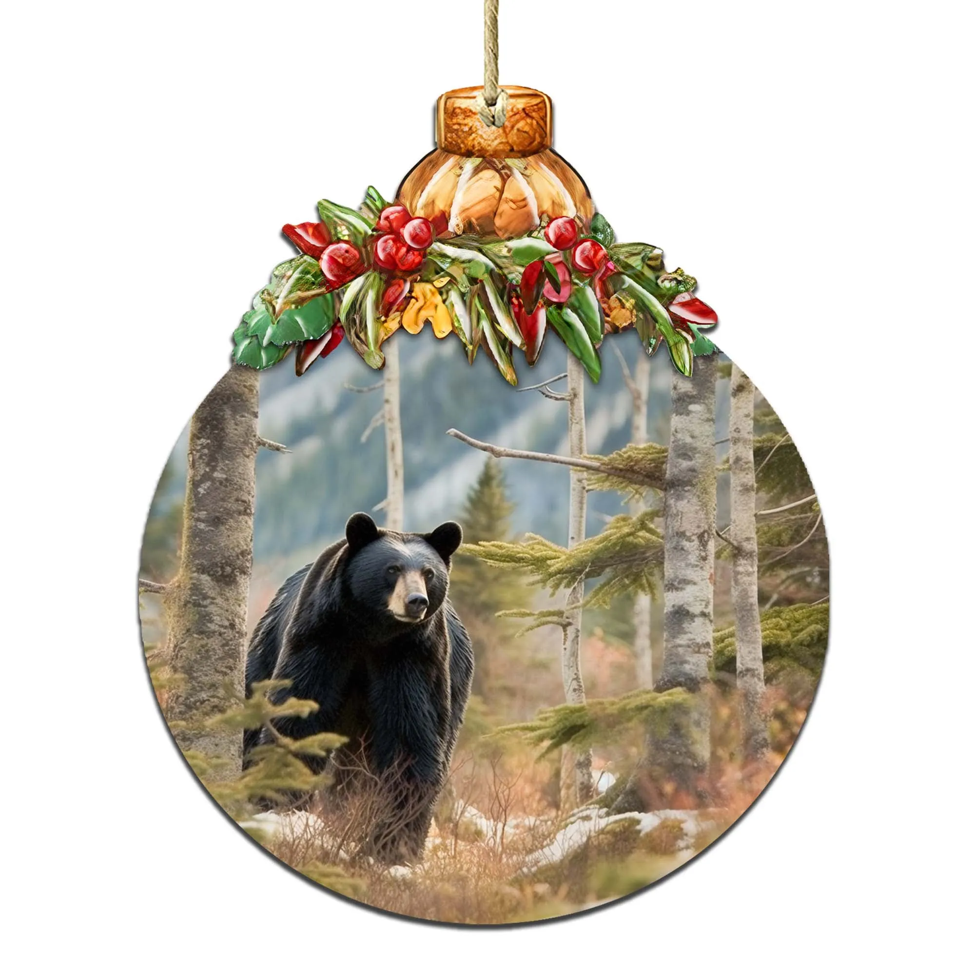 Alaskan Black Bear Harmony Wooden Ornaments by G.Debrekht - Wildlife Holiday Décor - 870034