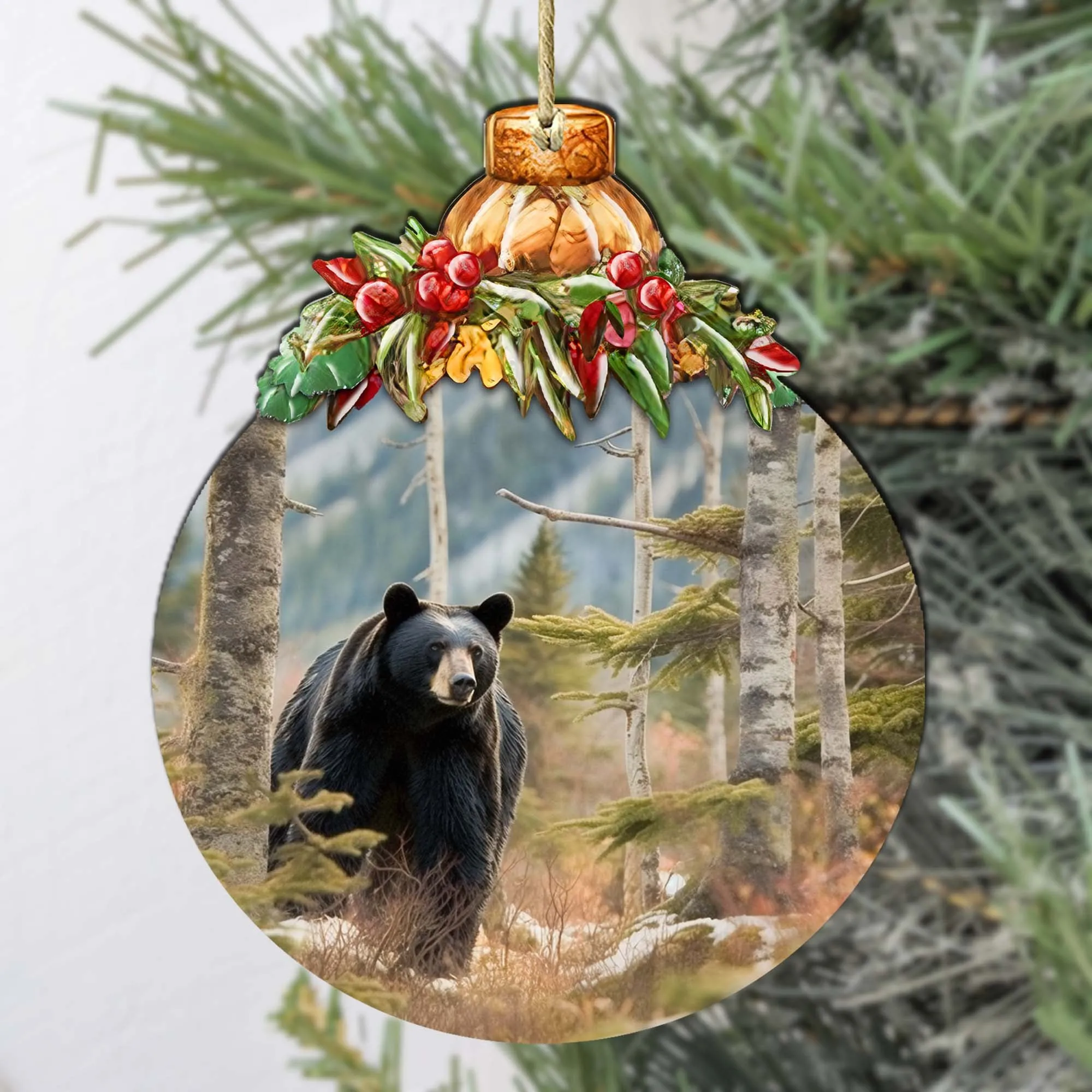 Alaskan Black Bear Harmony Wooden Ornaments by G.Debrekht - Wildlife Holiday Décor - 870034