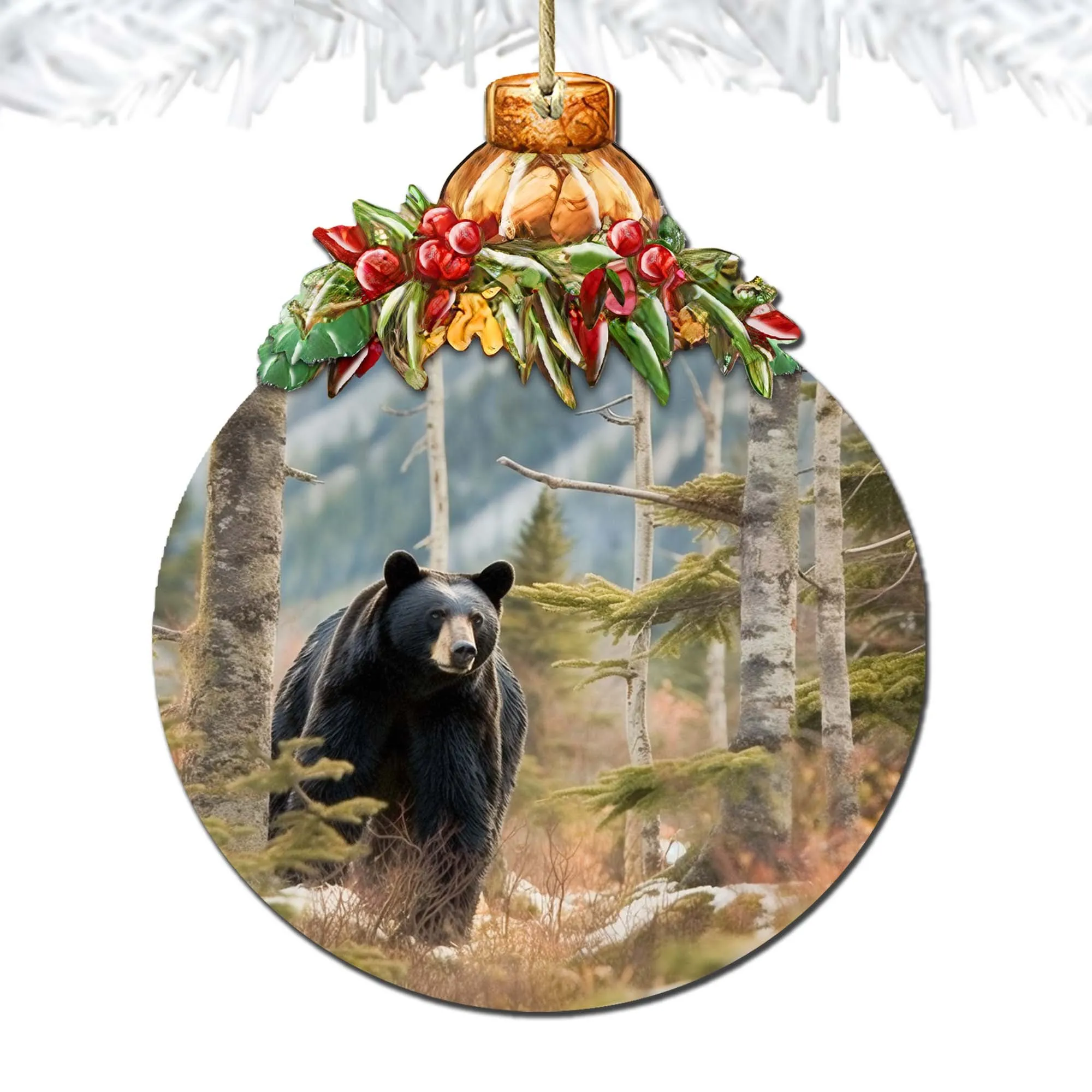 Alaskan Black Bear Harmony Wooden Ornaments by G.Debrekht - Wildlife Holiday Décor - 870034