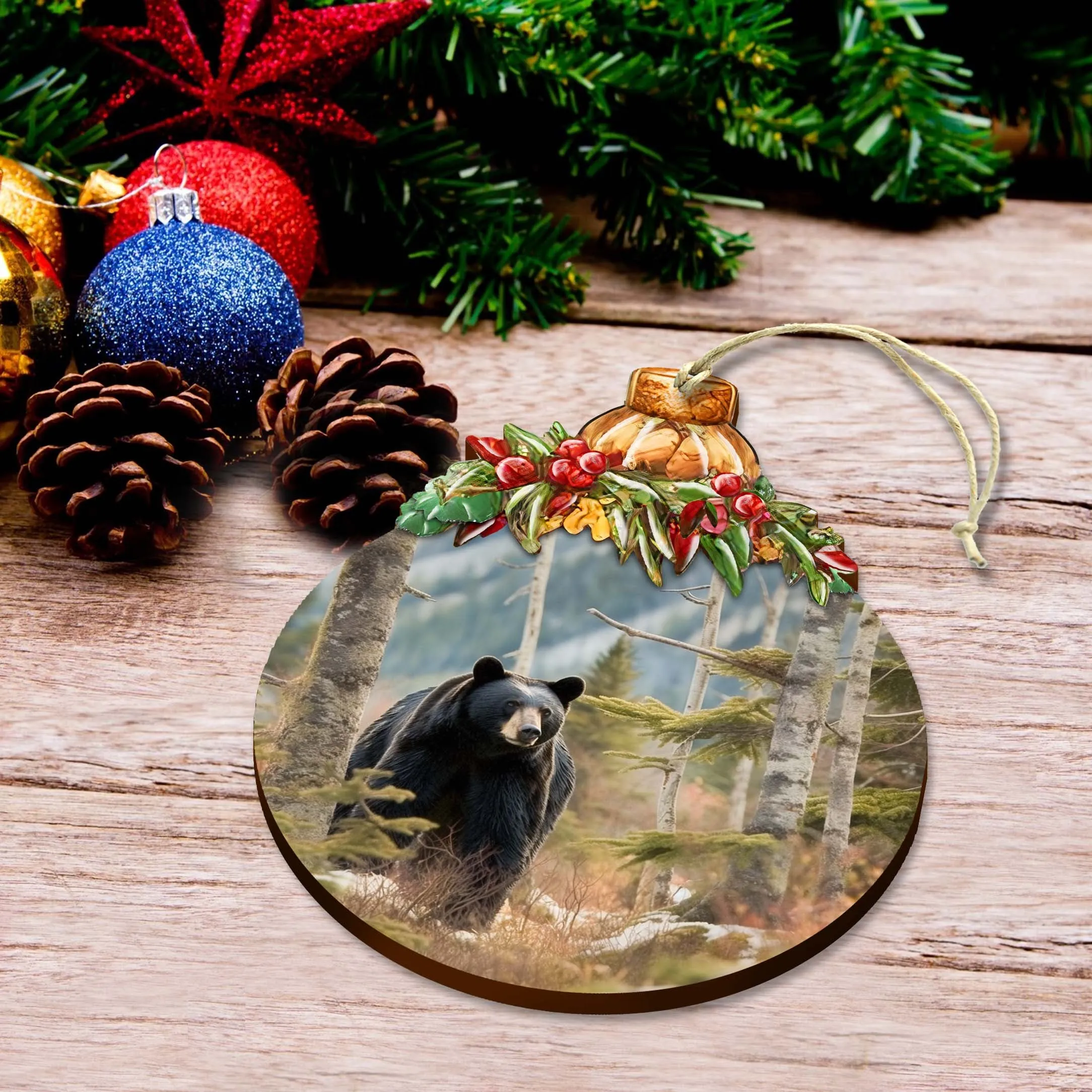 Alaskan Black Bear Harmony Wooden Ornaments by G.Debrekht - Wildlife Holiday Décor - 870034