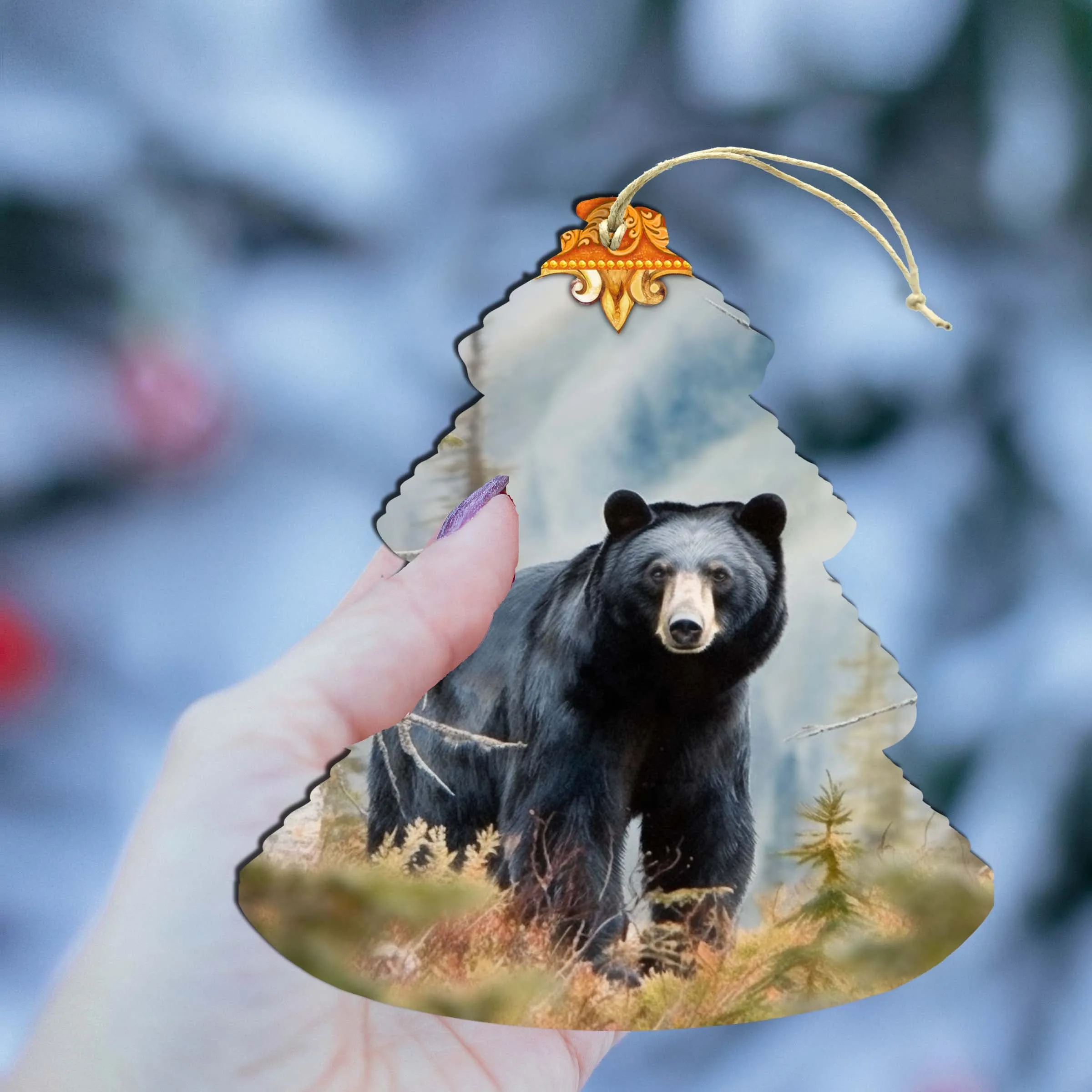 Alaskan Black Bear Tree Wooden Ornaments by G.Debrekht - Wildlife Holiday Décor - 870008