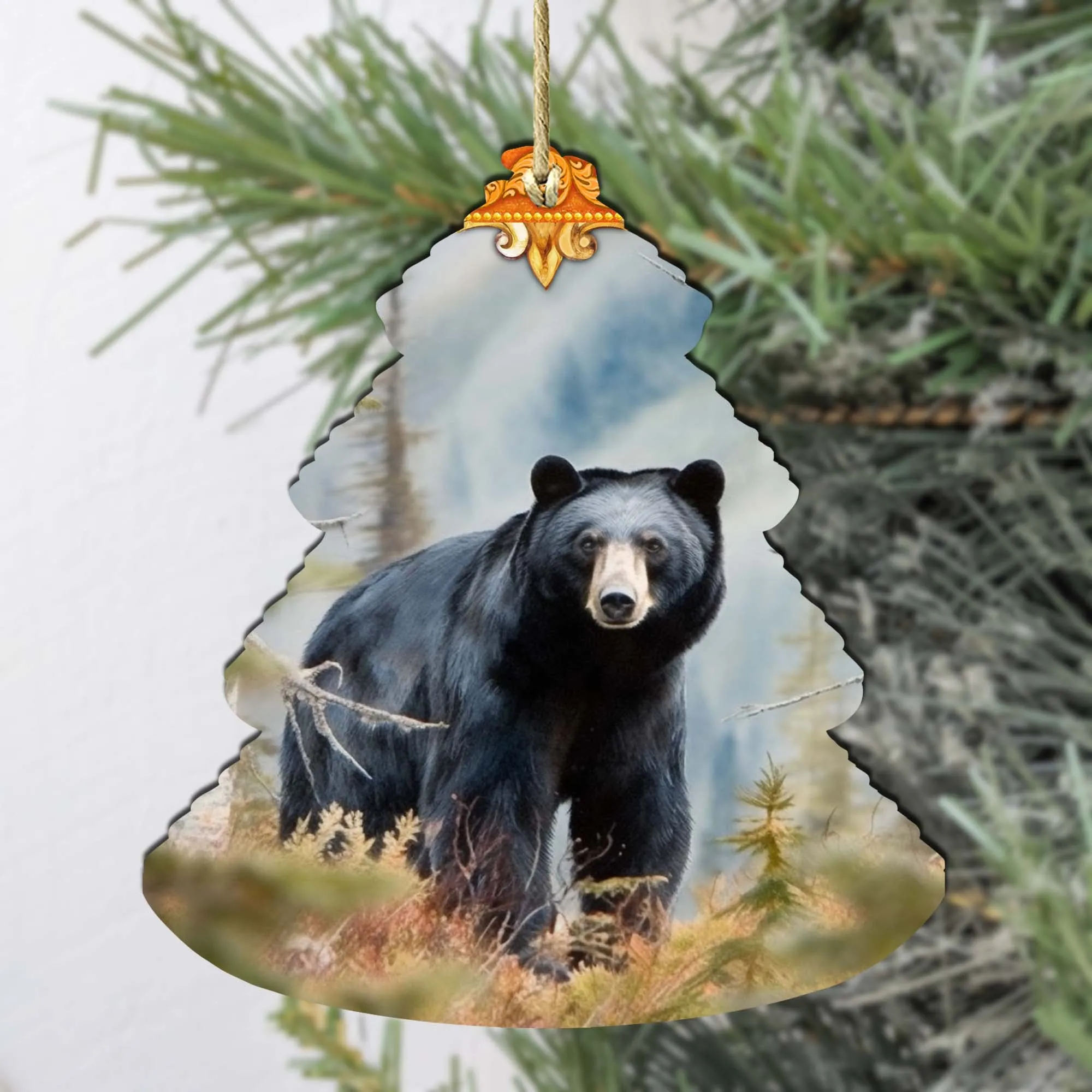 Alaskan Black Bear Tree Wooden Ornaments by G.Debrekht - Wildlife Holiday Décor - 870008