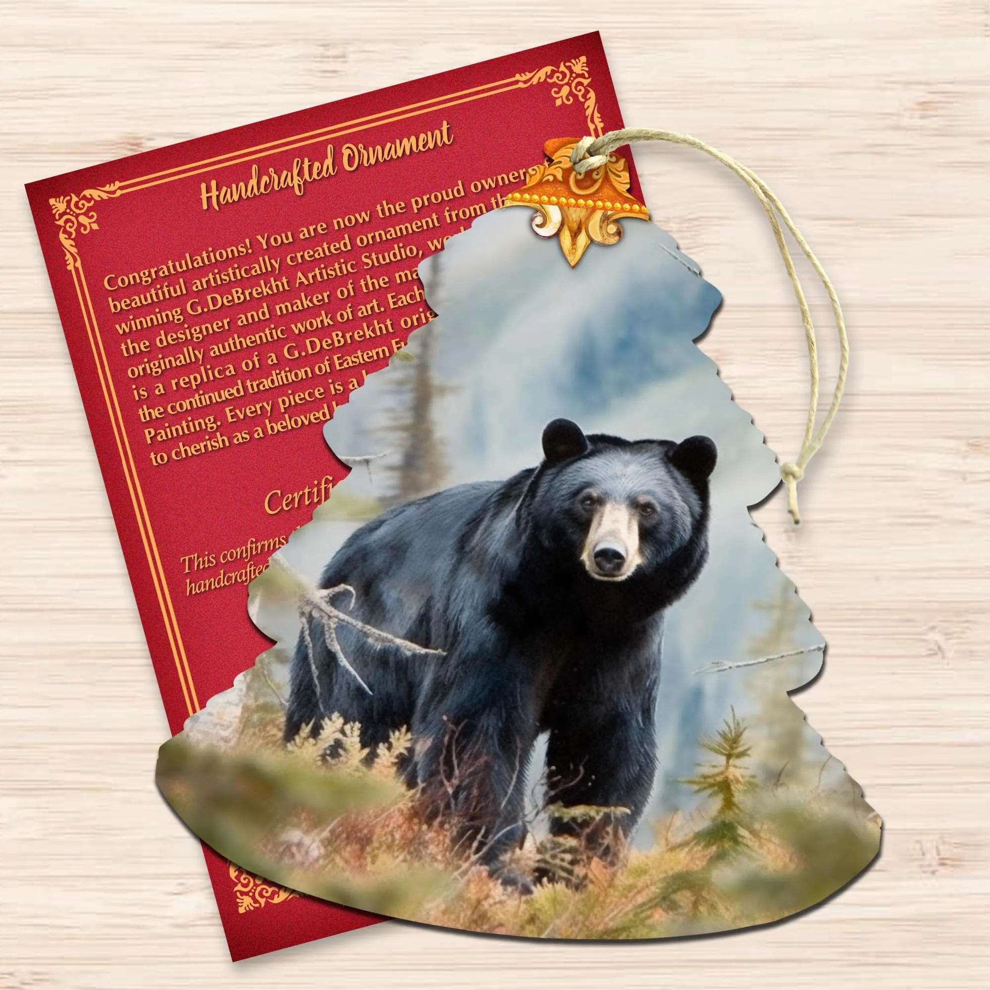 Alaskan Black Bear Tree Wooden Ornaments by G.Debrekht - Wildlife Holiday Décor - 870008