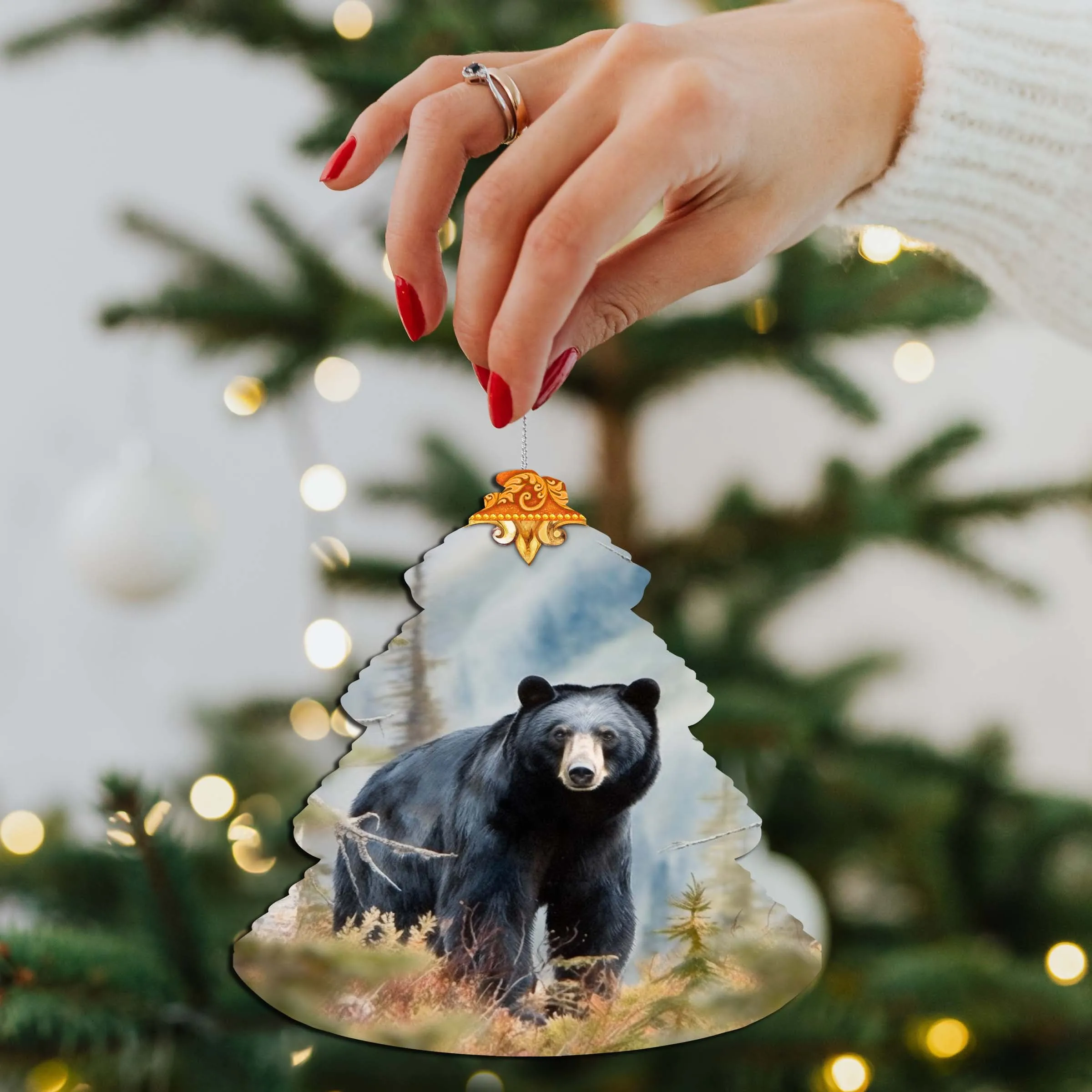 Alaskan Black Bear Tree Wooden Ornaments by G.Debrekht - Wildlife Holiday Décor - 870008