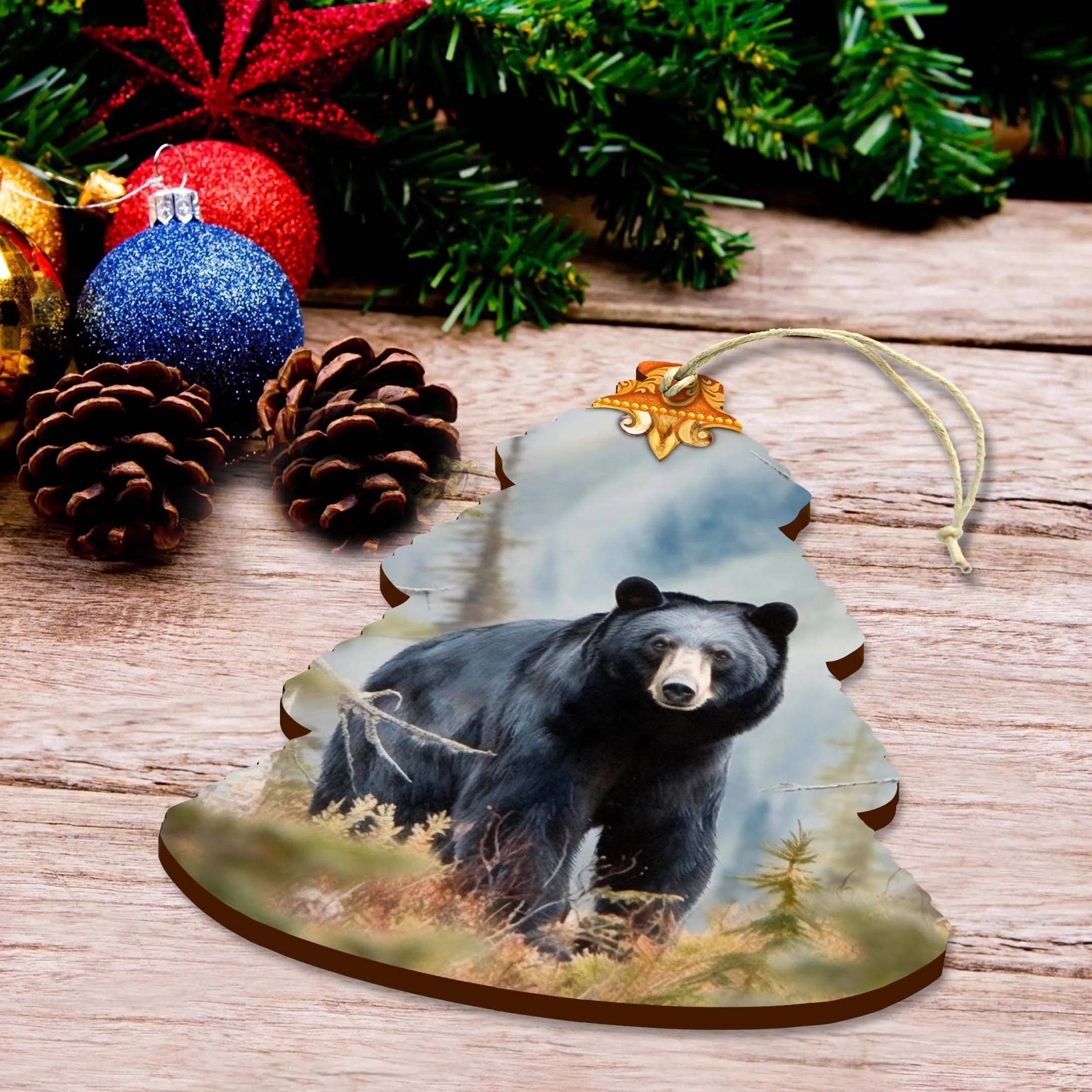 Alaskan Black Bear Tree Wooden Ornaments by G.Debrekht - Wildlife Holiday Décor - 870008