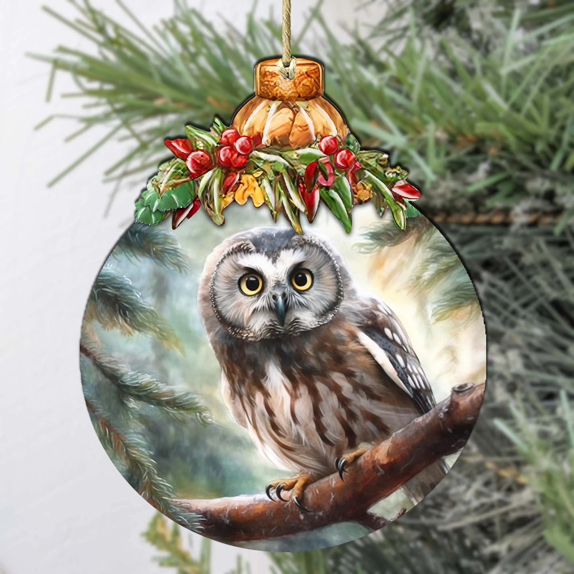 Alaskan Boreal Owl Wooden Ornaments by G.Debrekht - Wildlife Holiday Décor - 870022