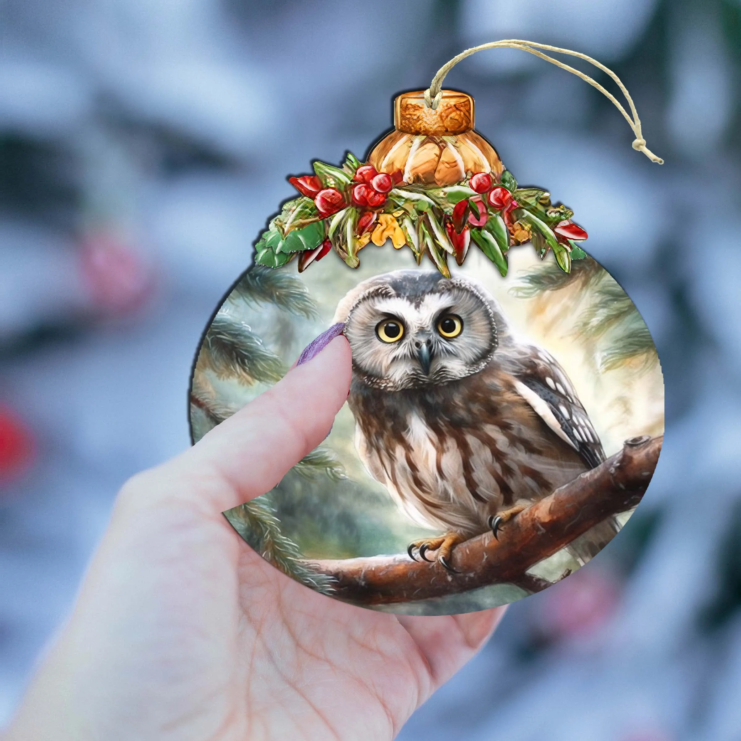 Alaskan Boreal Owl Wooden Ornaments by G.Debrekht - Wildlife Holiday Décor - 870022