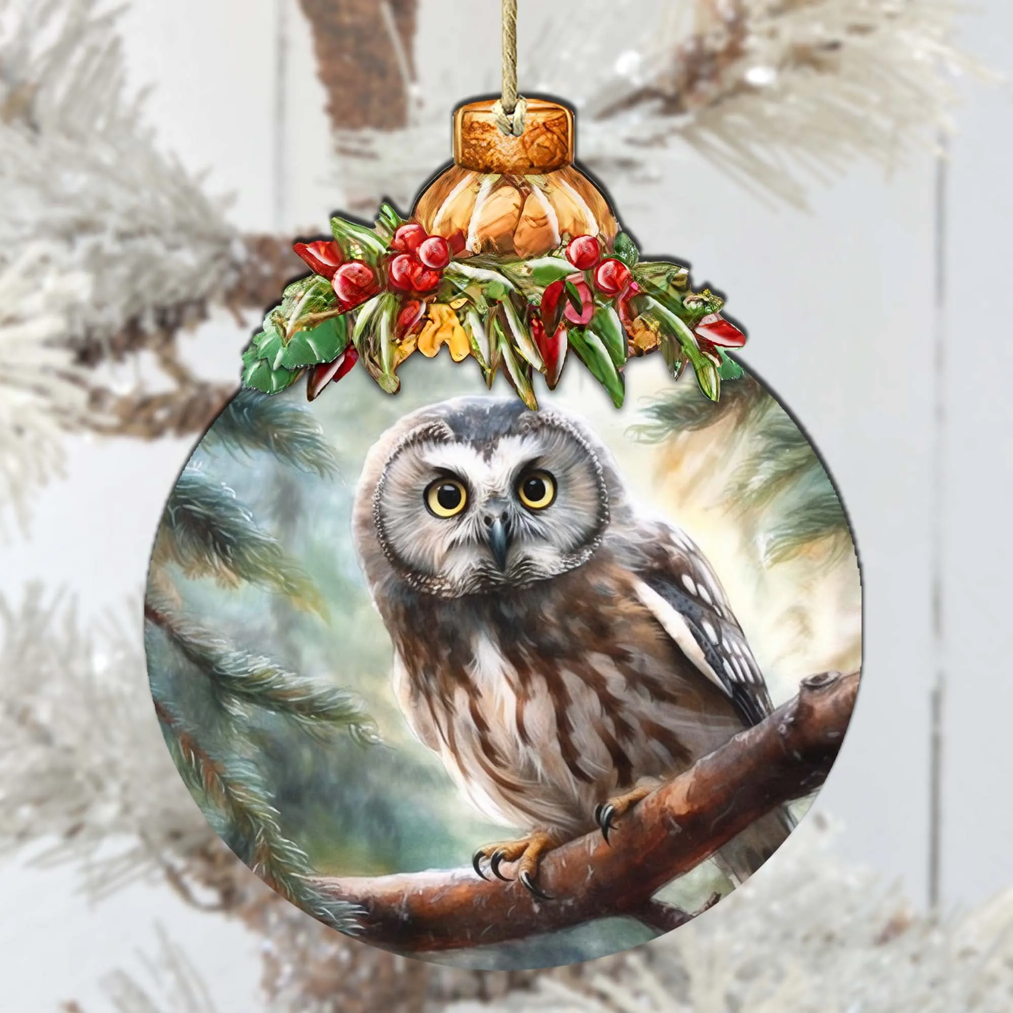 Alaskan Boreal Owl Wooden Ornaments by G.Debrekht - Wildlife Holiday Décor - 870022