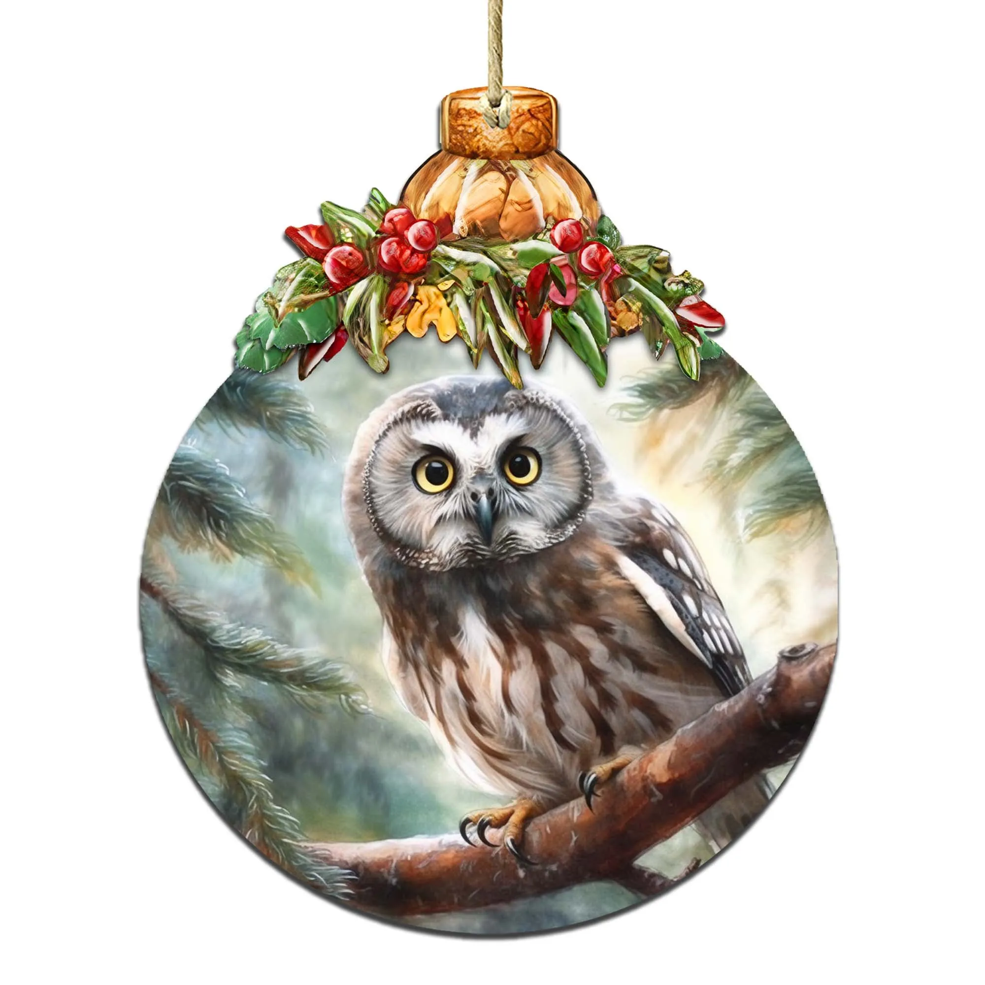 Alaskan Boreal Owl Wooden Ornaments by G.Debrekht - Wildlife Holiday Décor - 870022