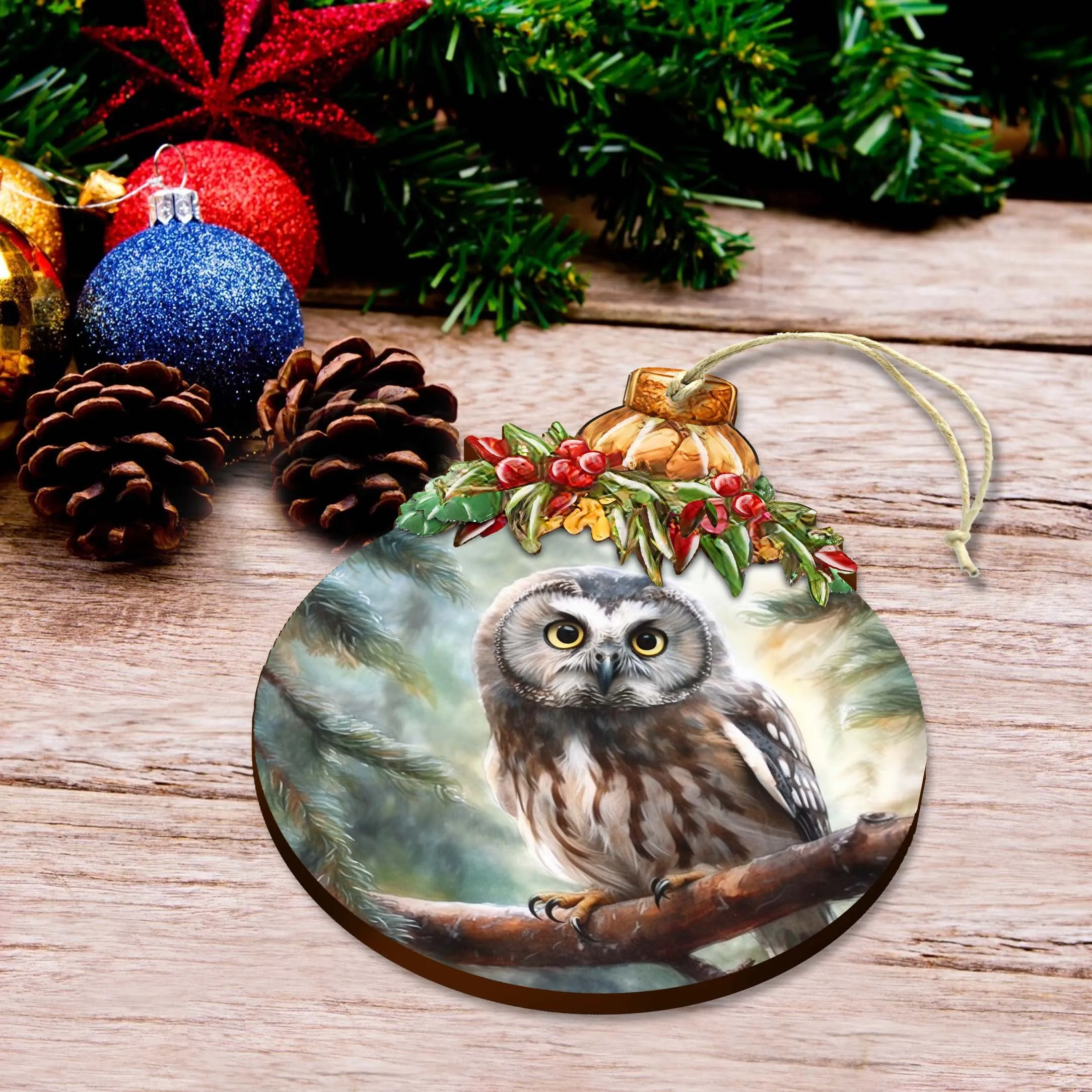 Alaskan Boreal Owl Wooden Ornaments by G.Debrekht - Wildlife Holiday Décor - 870022