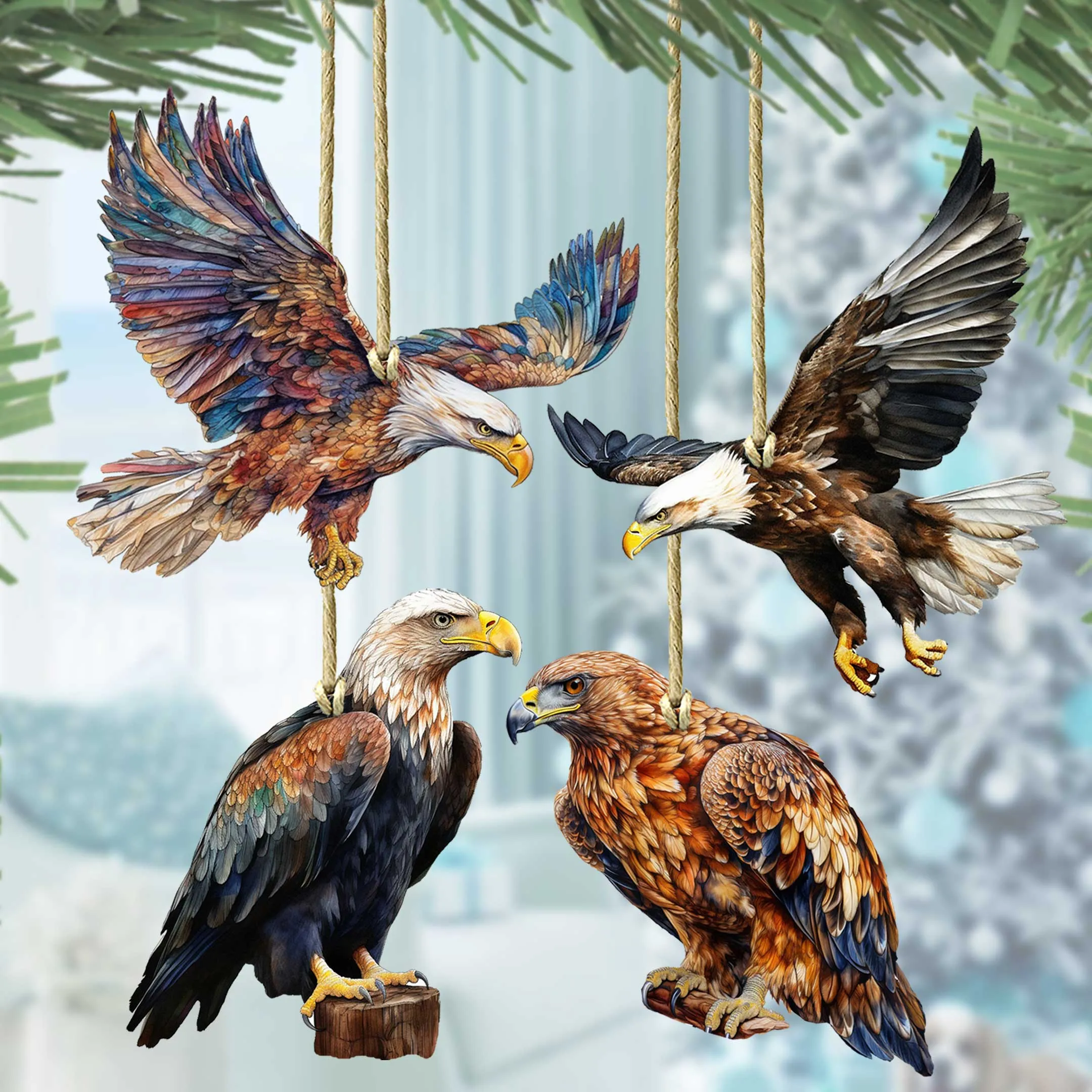 Alaskan Eagles Wooden Ornaments Set of 3 by G. Debrekht - Wildlife Holiday Décor - 8091321S4