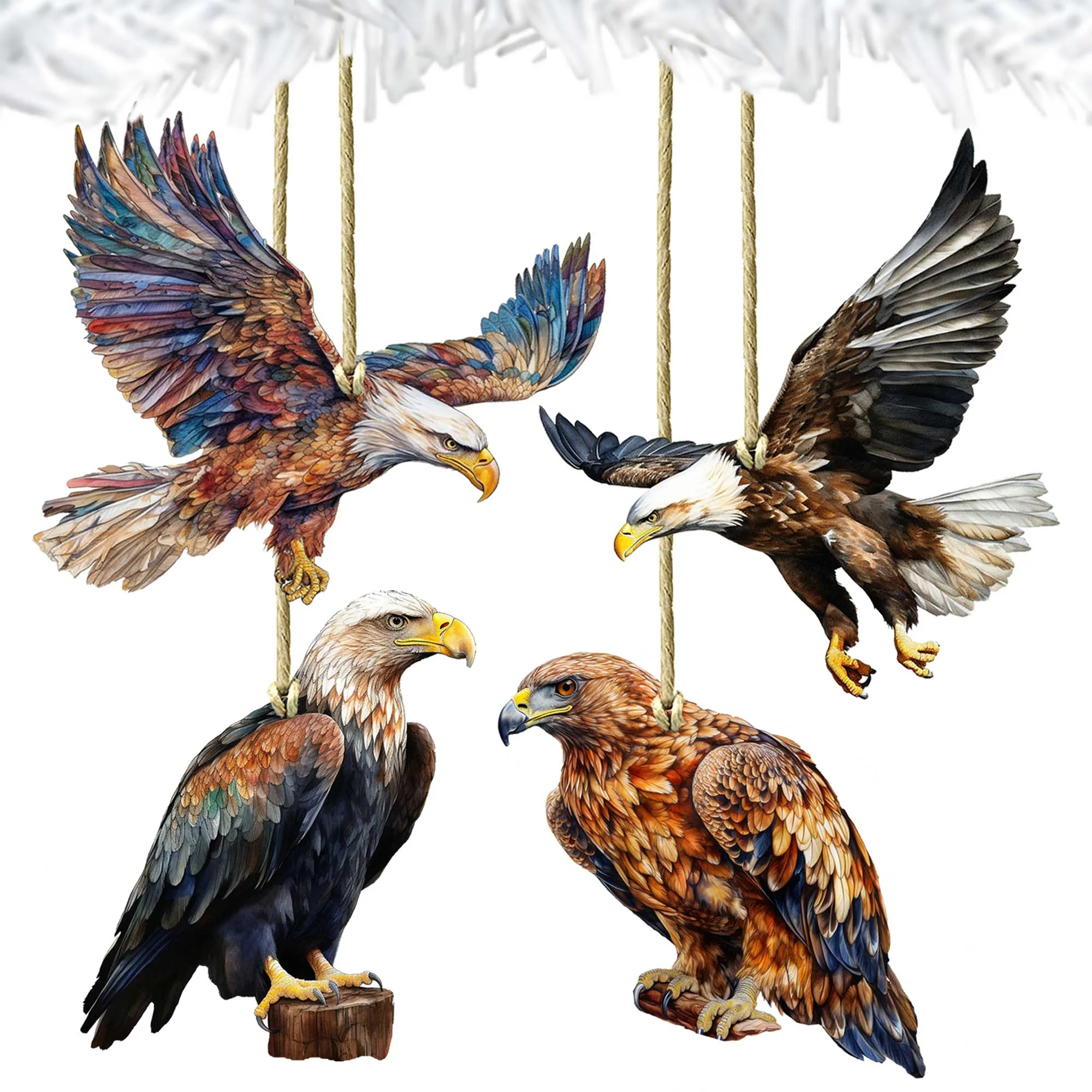 Alaskan Eagles Wooden Ornaments Set of 3 by G. Debrekht - Wildlife Holiday Décor - 8091321S4