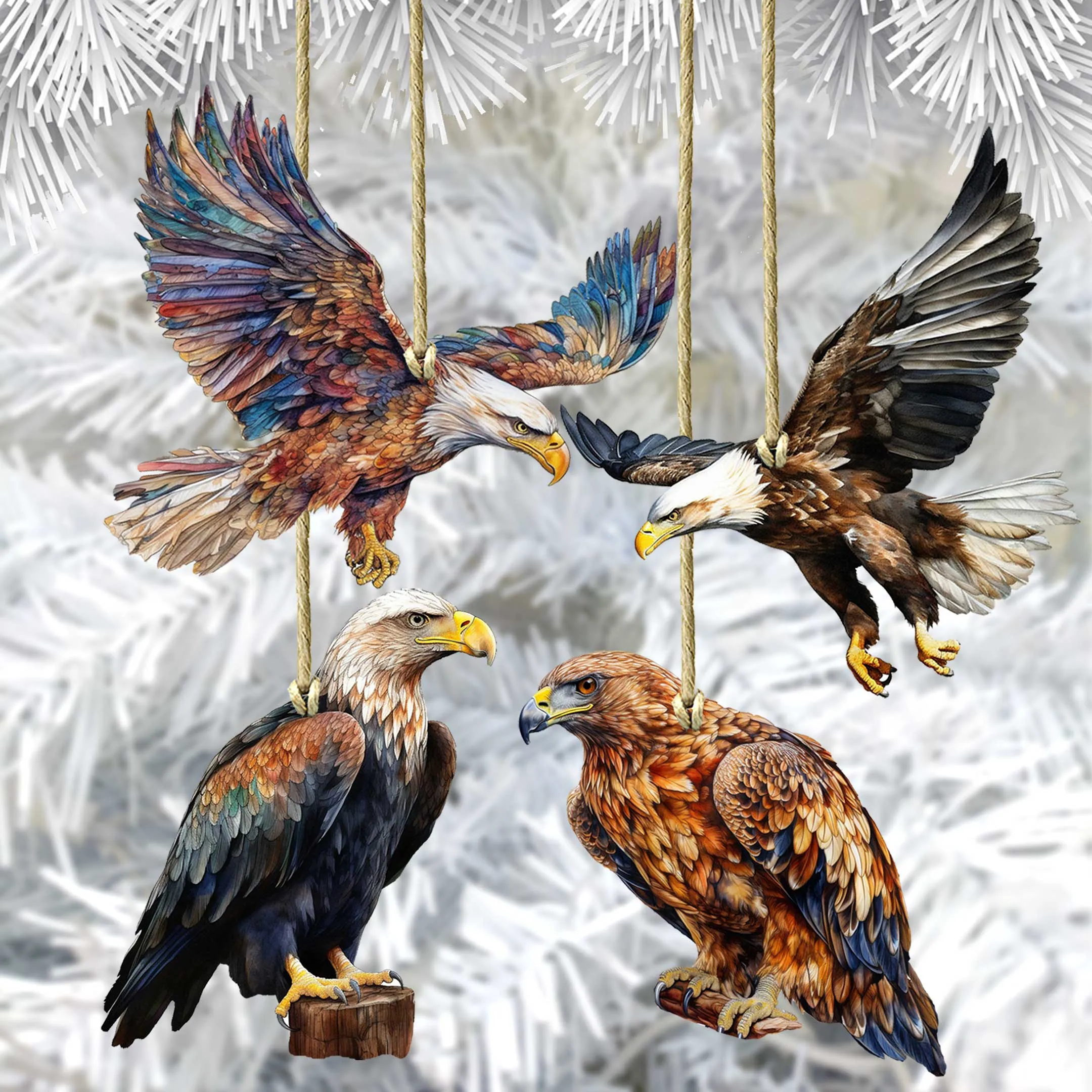 Alaskan Eagles Wooden Ornaments Set of 3 by G. Debrekht - Wildlife Holiday Décor - 8091321S4