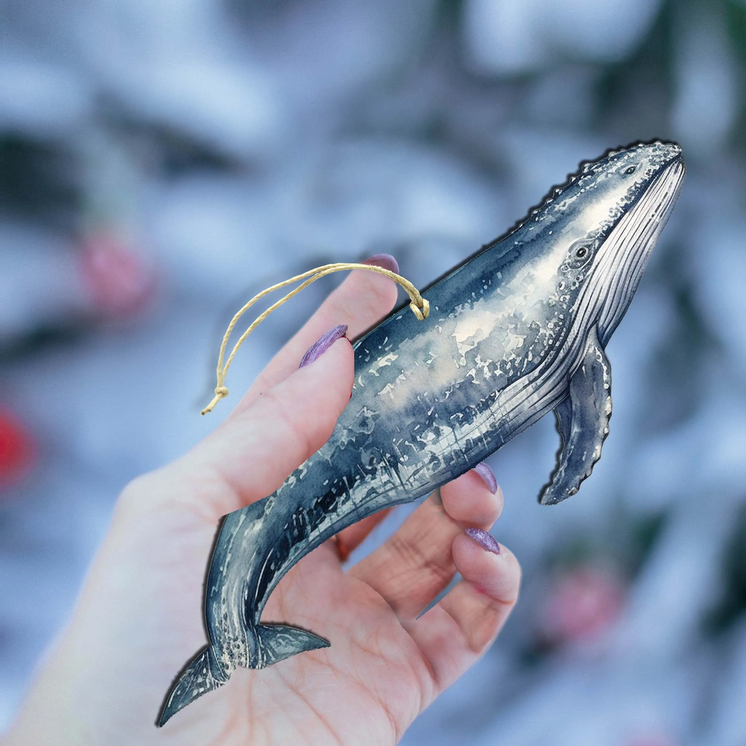 Alaskan Humpback Whale Wooden Ornaments by G.Debrekht - Wildlife Holiday Décor - 8710103-2