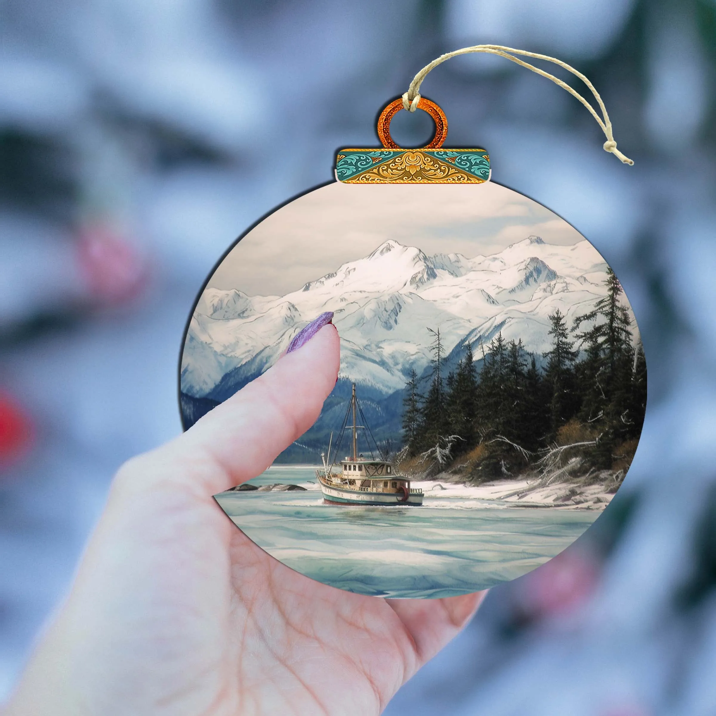 Alaskan Mountain Fishing Wooden Ornaments by G.Debrekht - Wildlife Holiday Décor - 870069