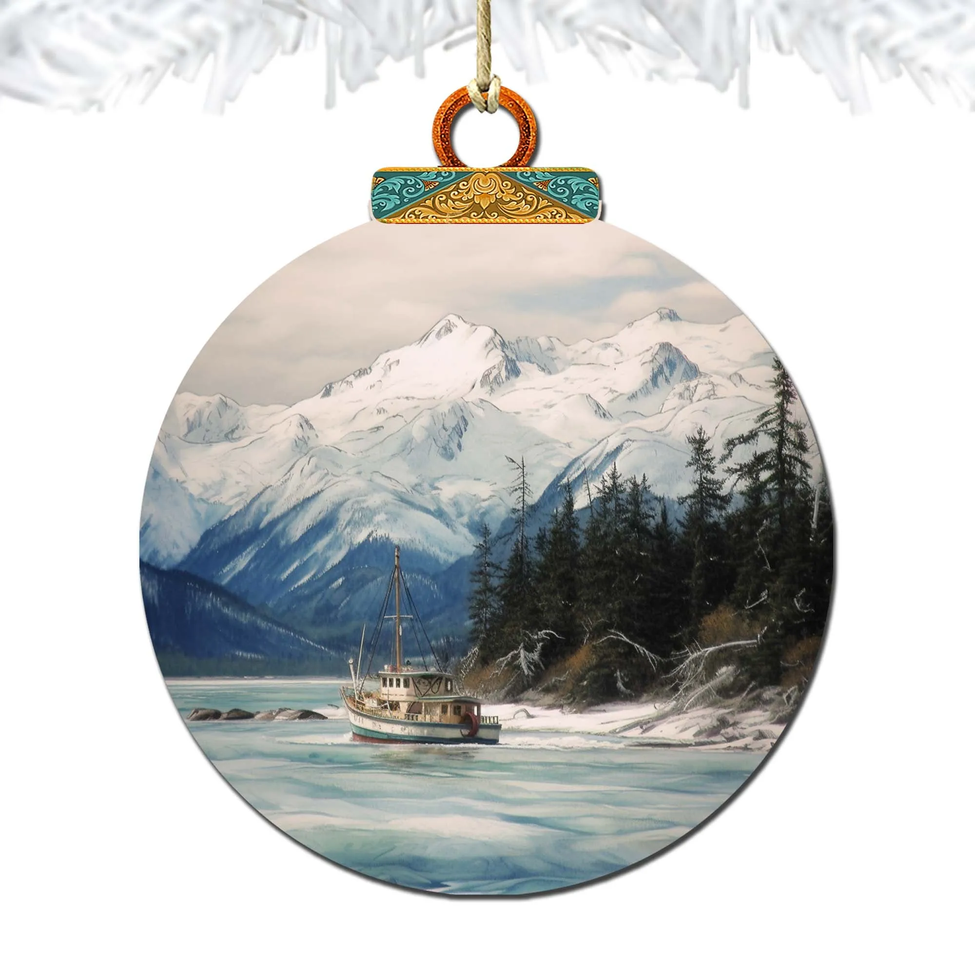Alaskan Mountain Fishing Wooden Ornaments by G.Debrekht - Wildlife Holiday Décor - 870069