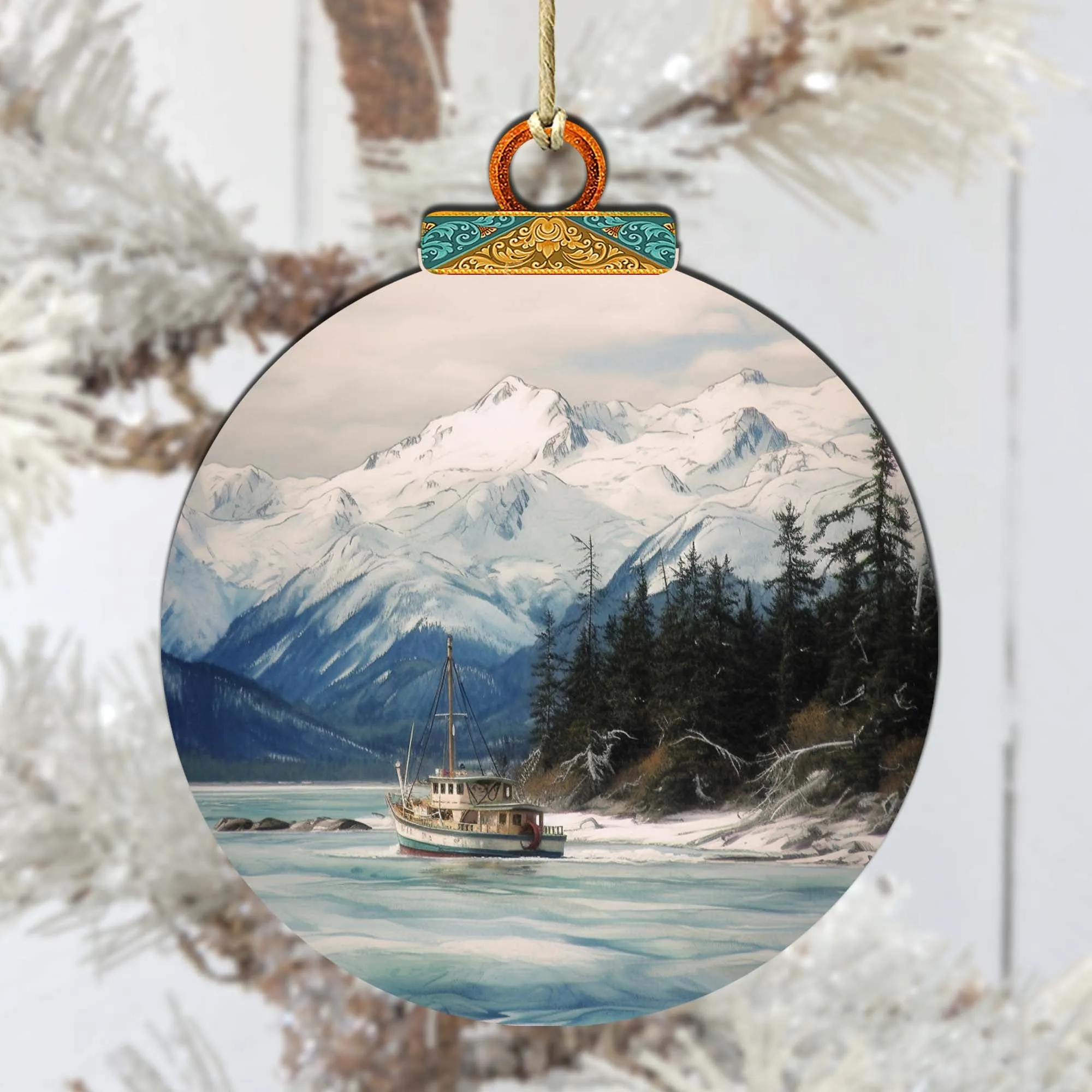 Alaskan Mountain Fishing Wooden Ornaments by G.Debrekht - Wildlife Holiday Décor - 870069