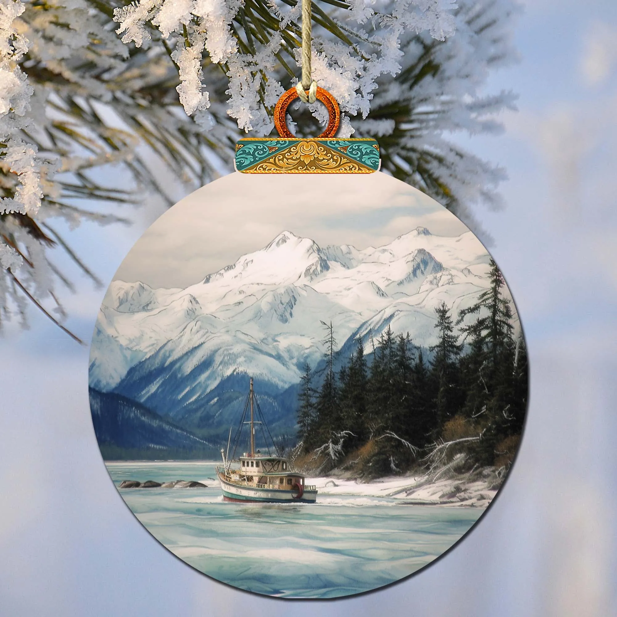 Alaskan Mountain Fishing Wooden Ornaments by G.Debrekht - Wildlife Holiday Décor - 870069