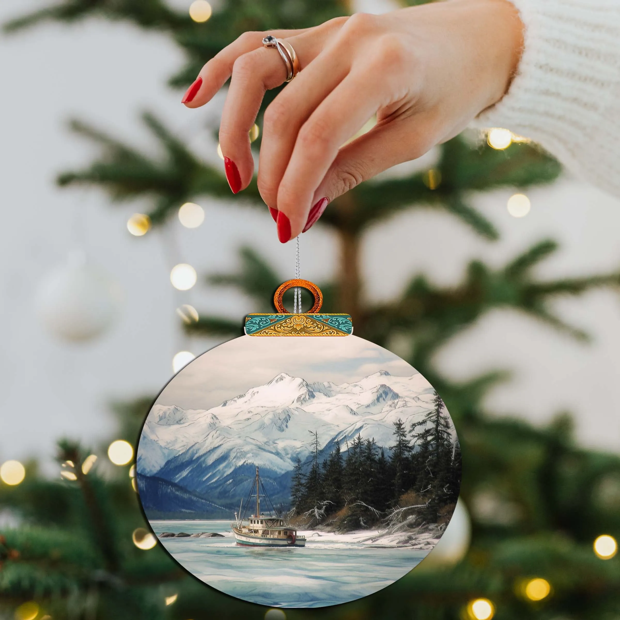 Alaskan Mountain Fishing Wooden Ornaments by G.Debrekht - Wildlife Holiday Décor - 870069