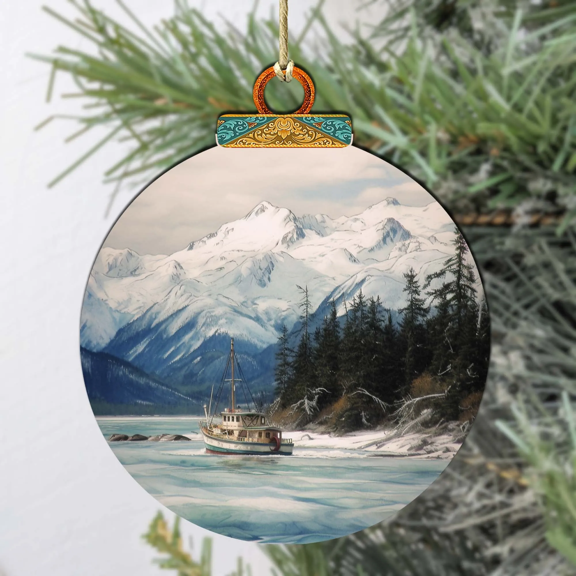 Alaskan Mountain Fishing Wooden Ornaments by G.Debrekht - Wildlife Holiday Décor - 870069
