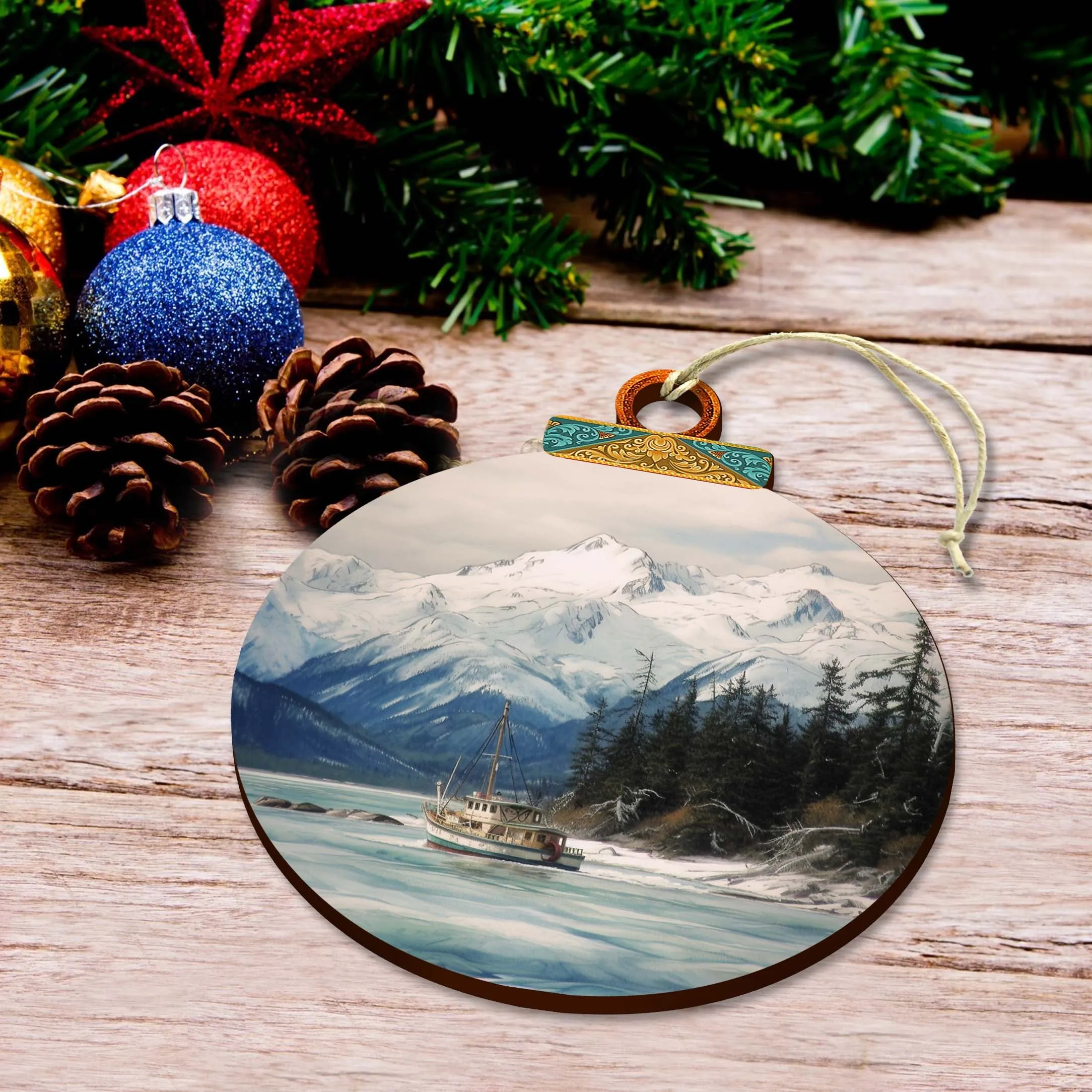 Alaskan Mountain Fishing Wooden Ornaments by G.Debrekht - Wildlife Holiday Décor - 870069