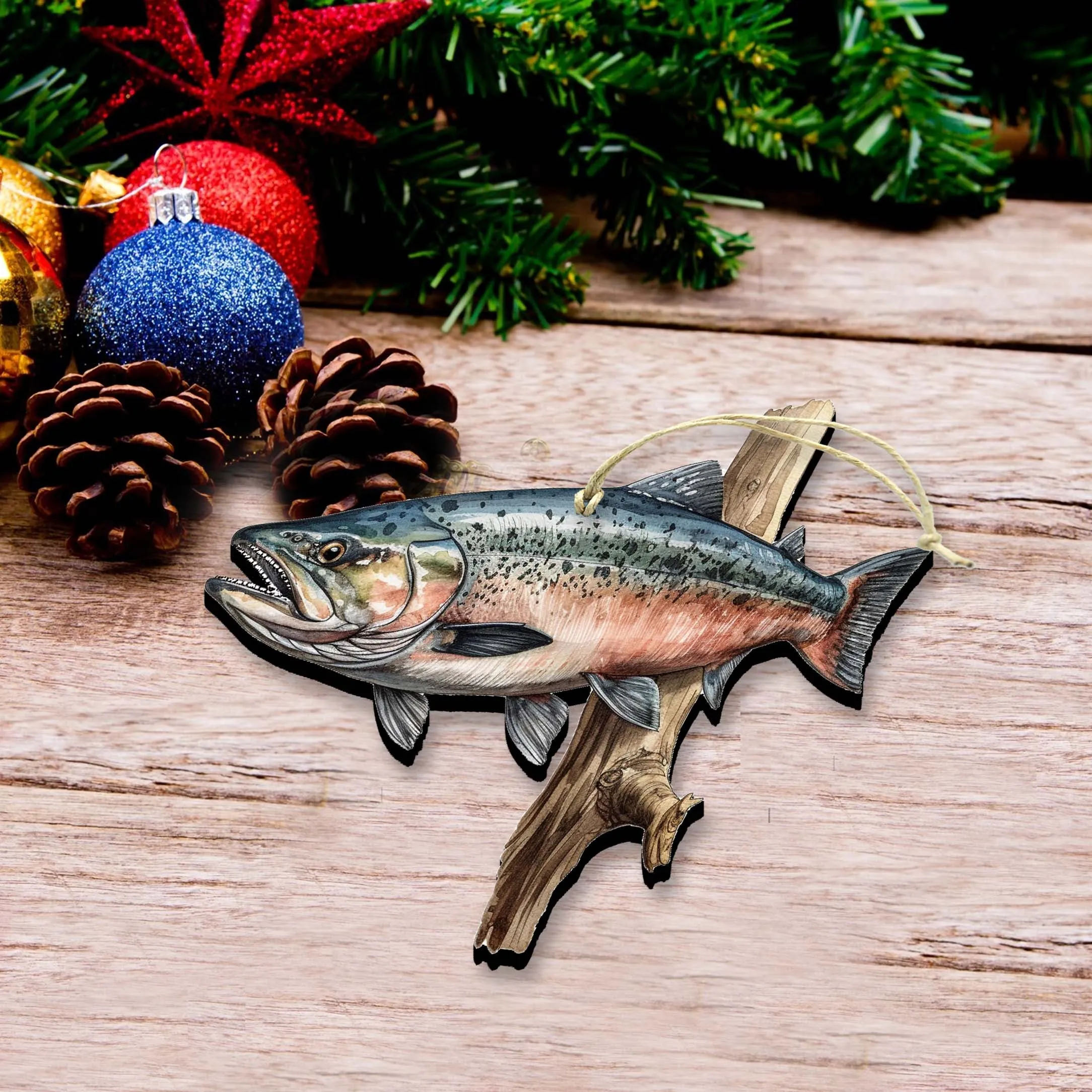 Alaskan Sockeye Wooden Ornaments by G.Debrekht - Wildlife Holiday Décor - 8710109-3