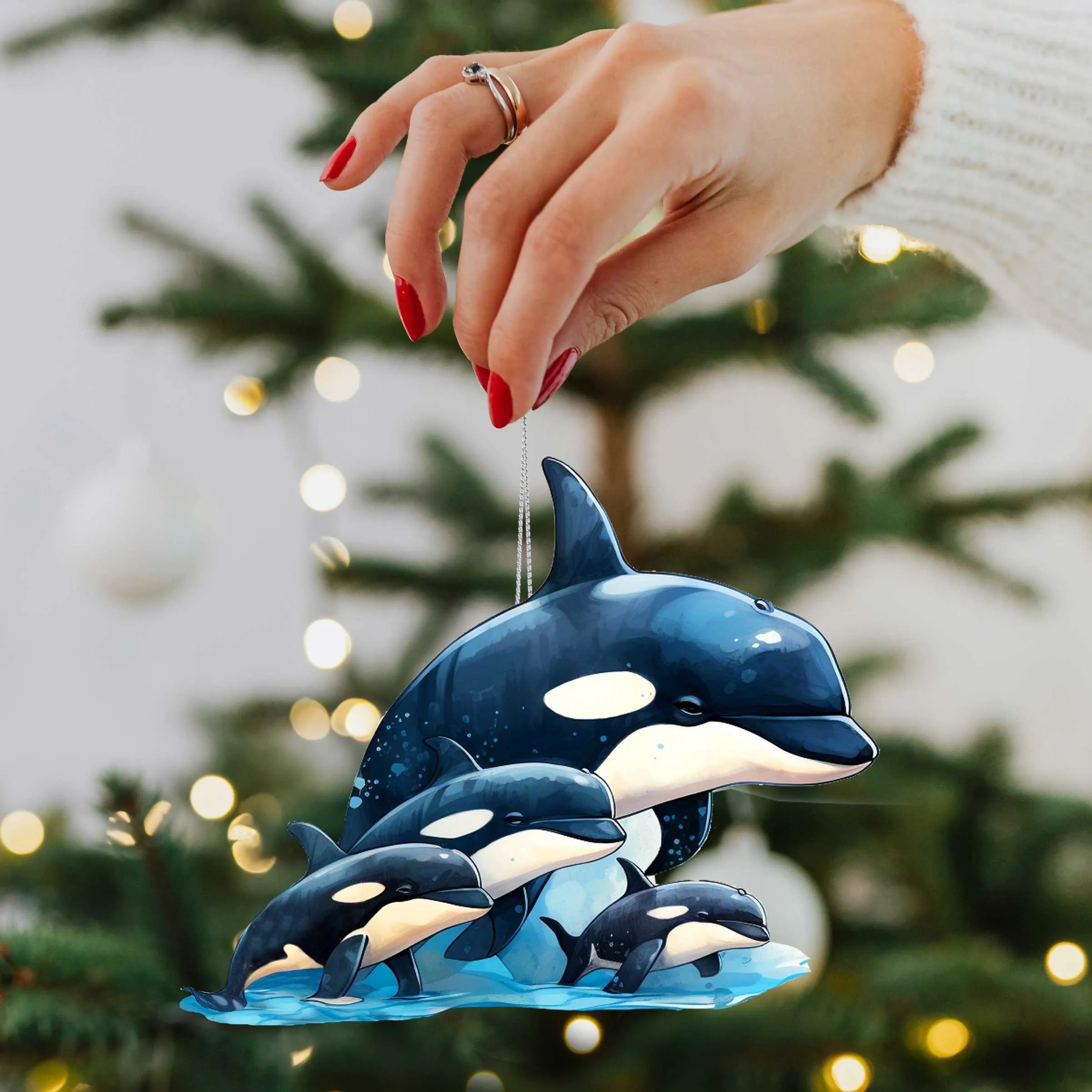 Alaskan Whale and Orca Wooden Ornaments Set of 2 by G. Debrekht - Wildlife Holiday Décor - 8091323S5