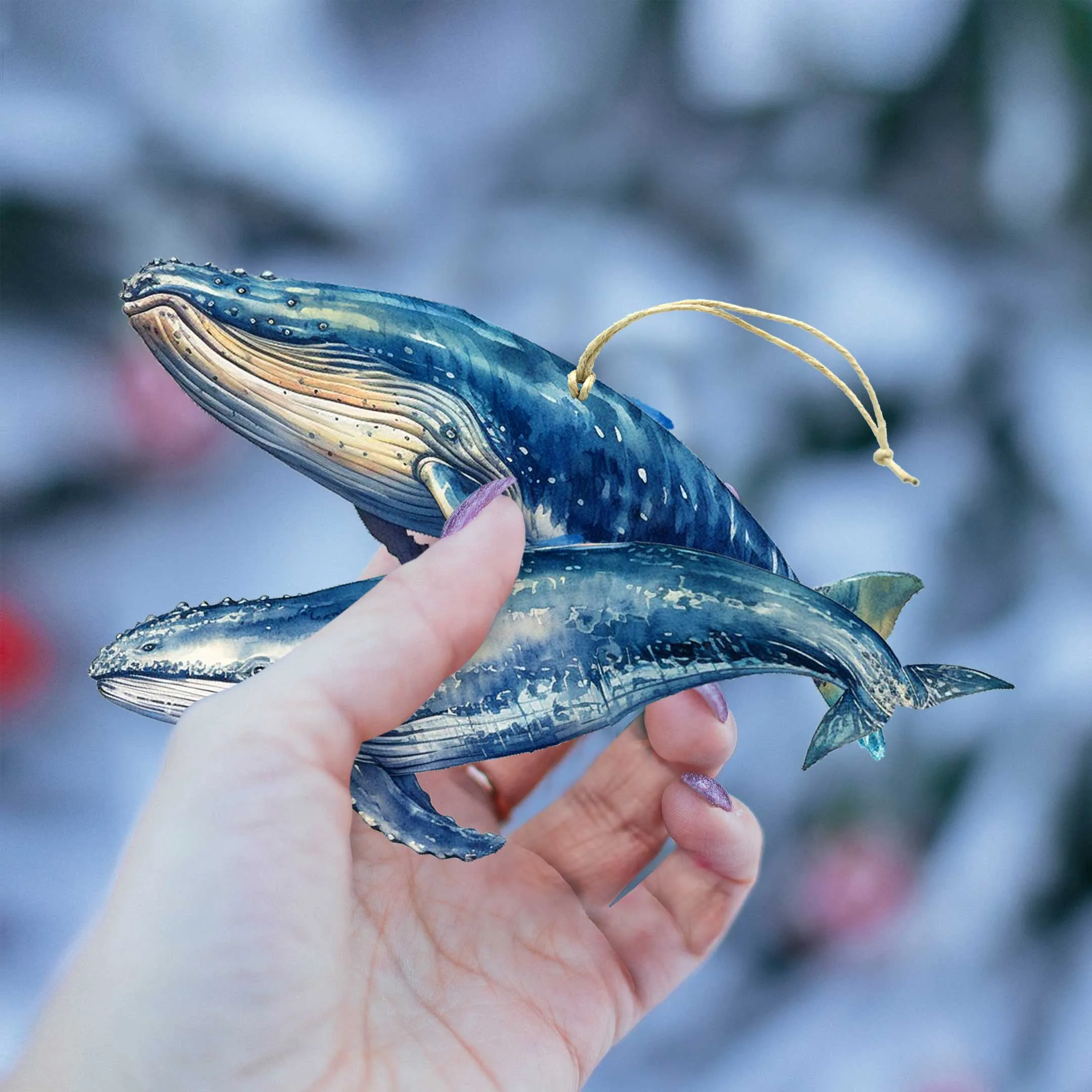 Alaskan Whale and Orca Wooden Ornaments Set of 2 by G. Debrekht - Wildlife Holiday Décor - 8091323S5