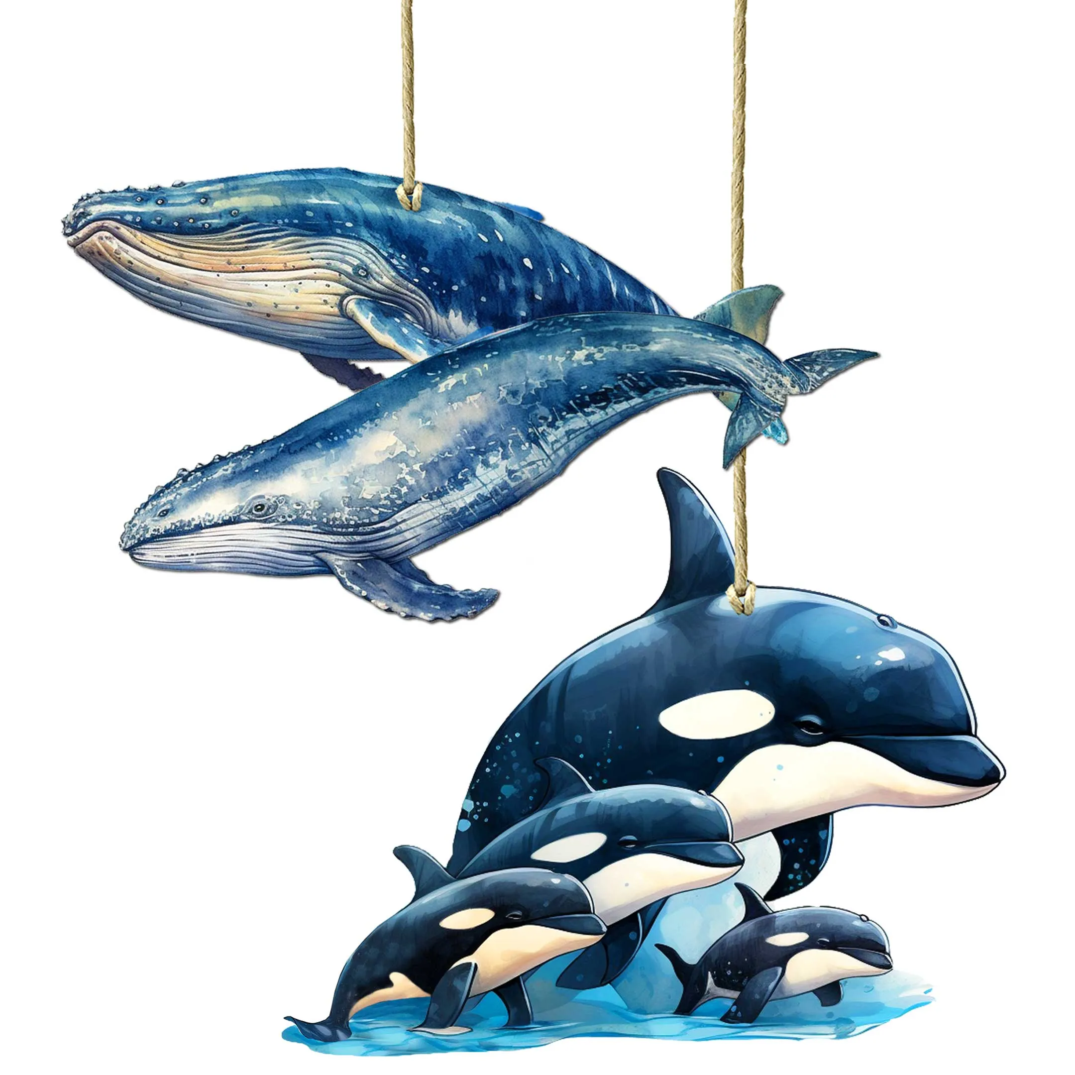 Alaskan Whale and Orca Wooden Ornaments Set of 2 by G. Debrekht - Wildlife Holiday Décor - 8091323S5