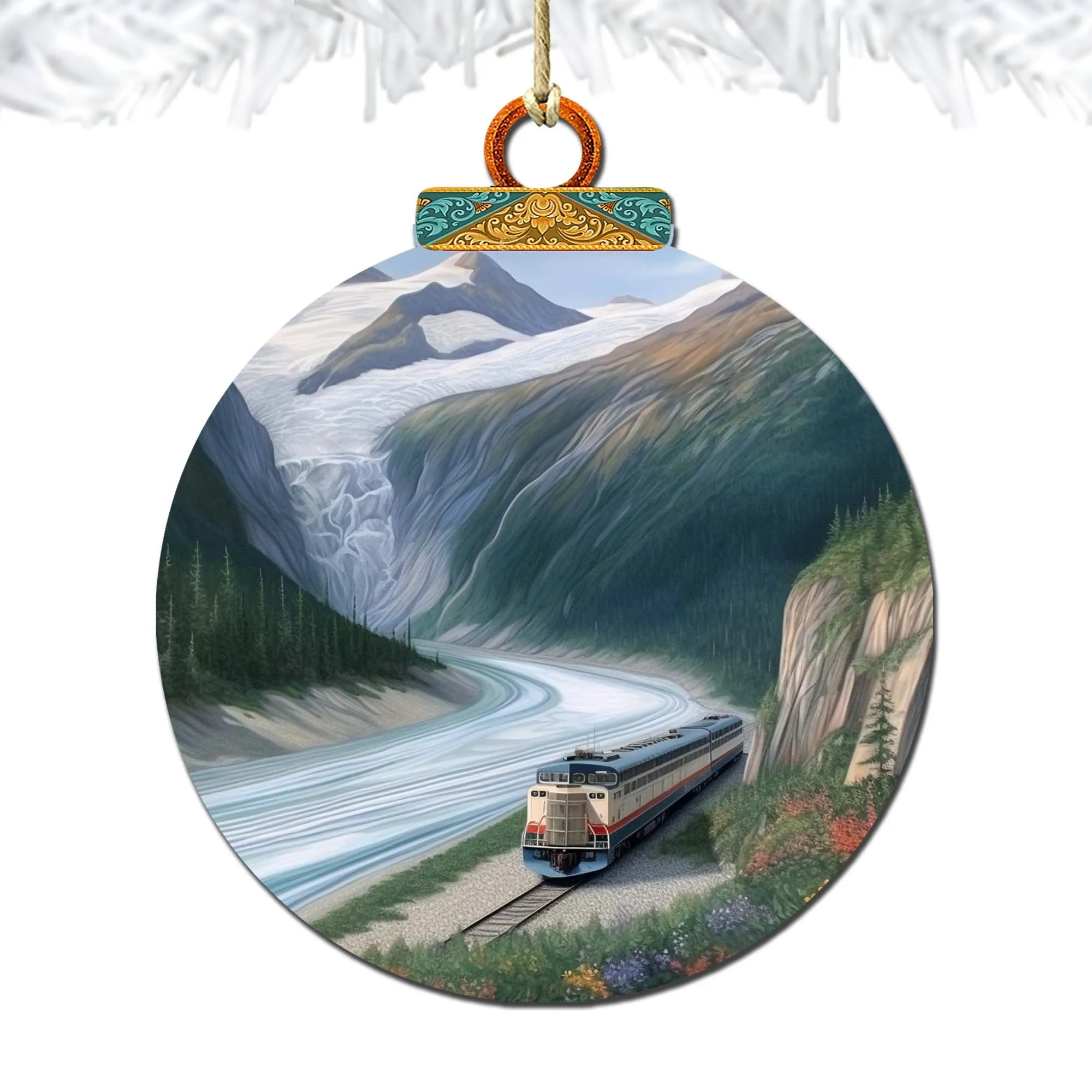 Alaska's Mountain Railway Wooden Ornaments by G.Debrekht - Wildlife Holiday Décor - 870042