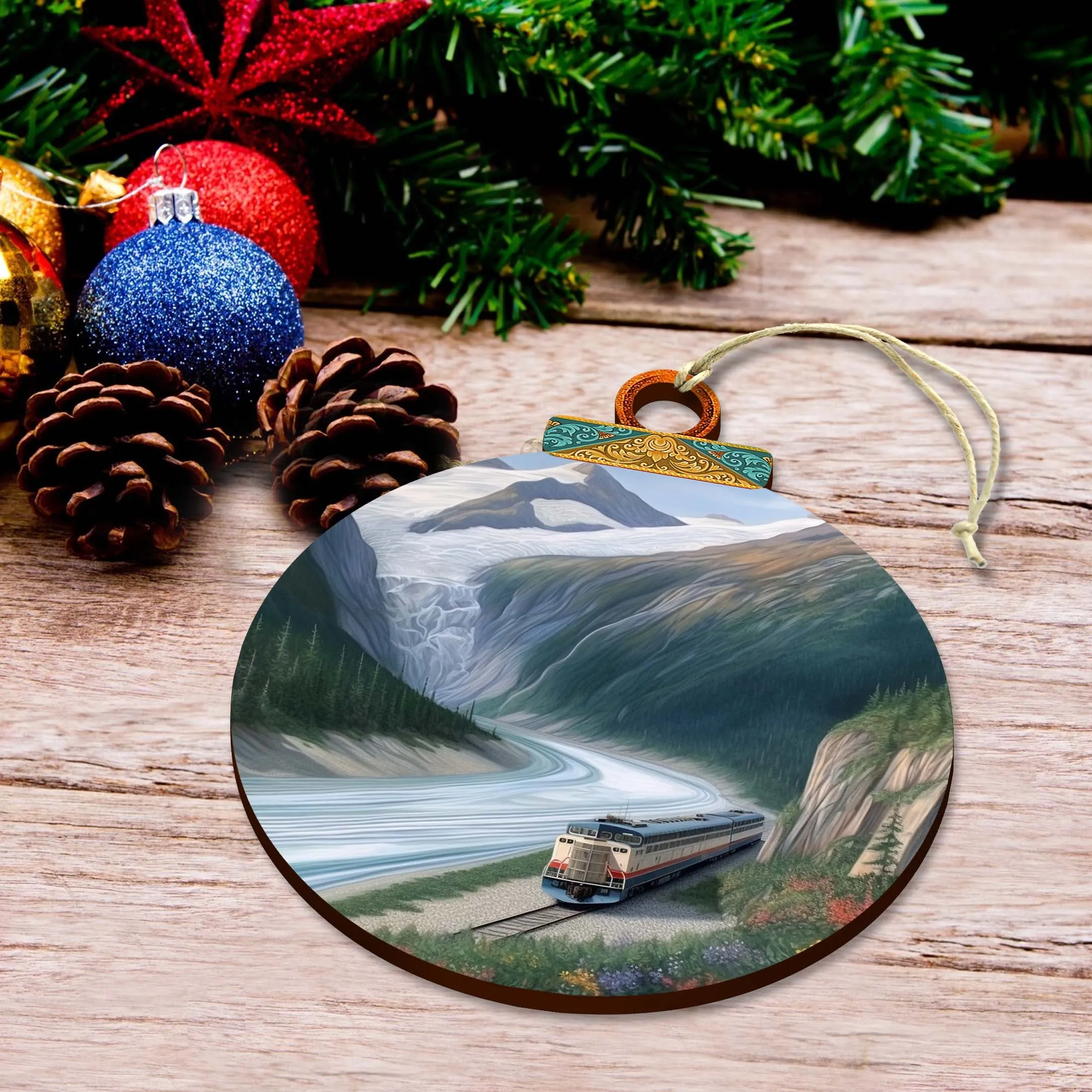 Alaska's Mountain Railway Wooden Ornaments by G.Debrekht - Wildlife Holiday Décor - 870042