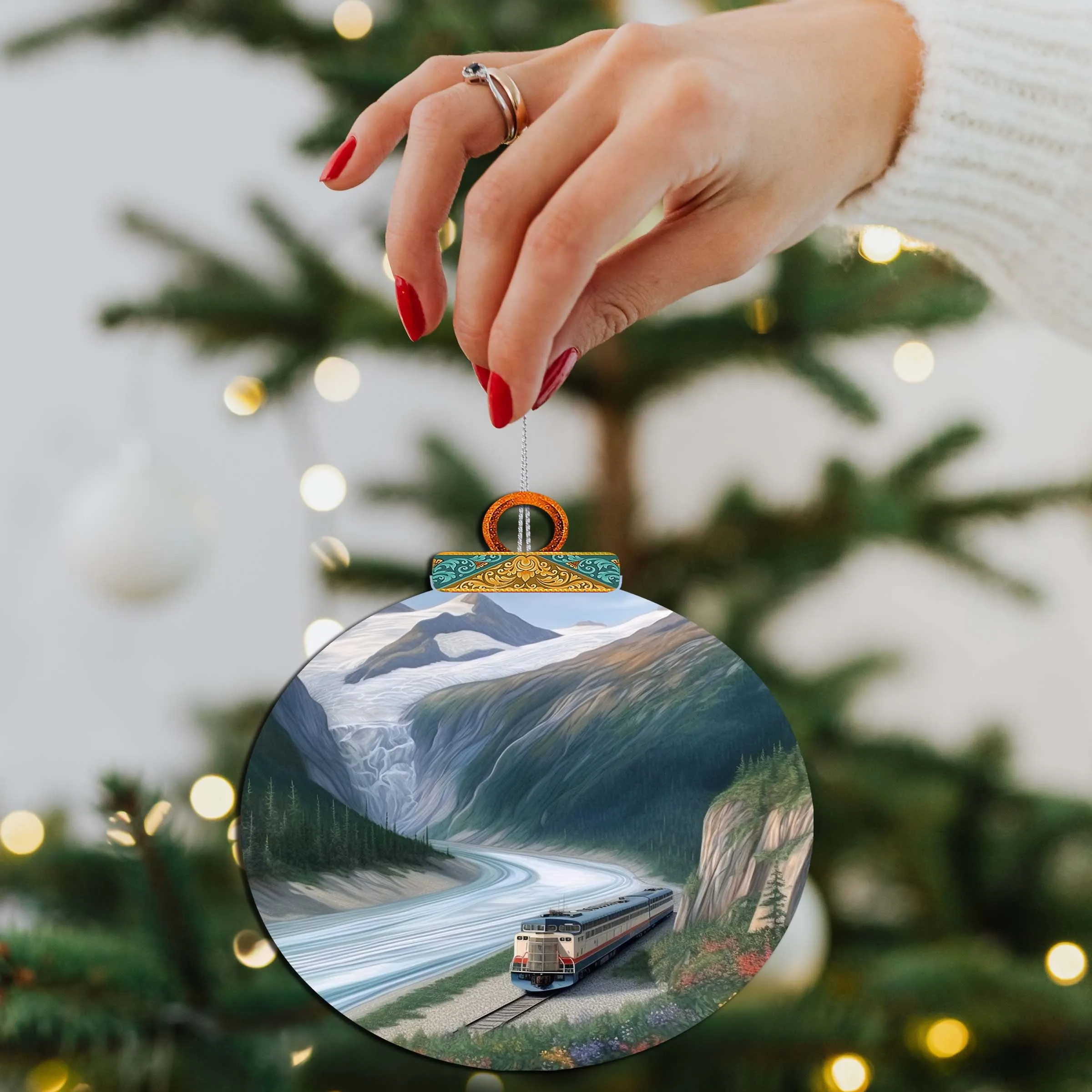 Alaska's Mountain Railway Wooden Ornaments by G.Debrekht - Wildlife Holiday Décor - 870042