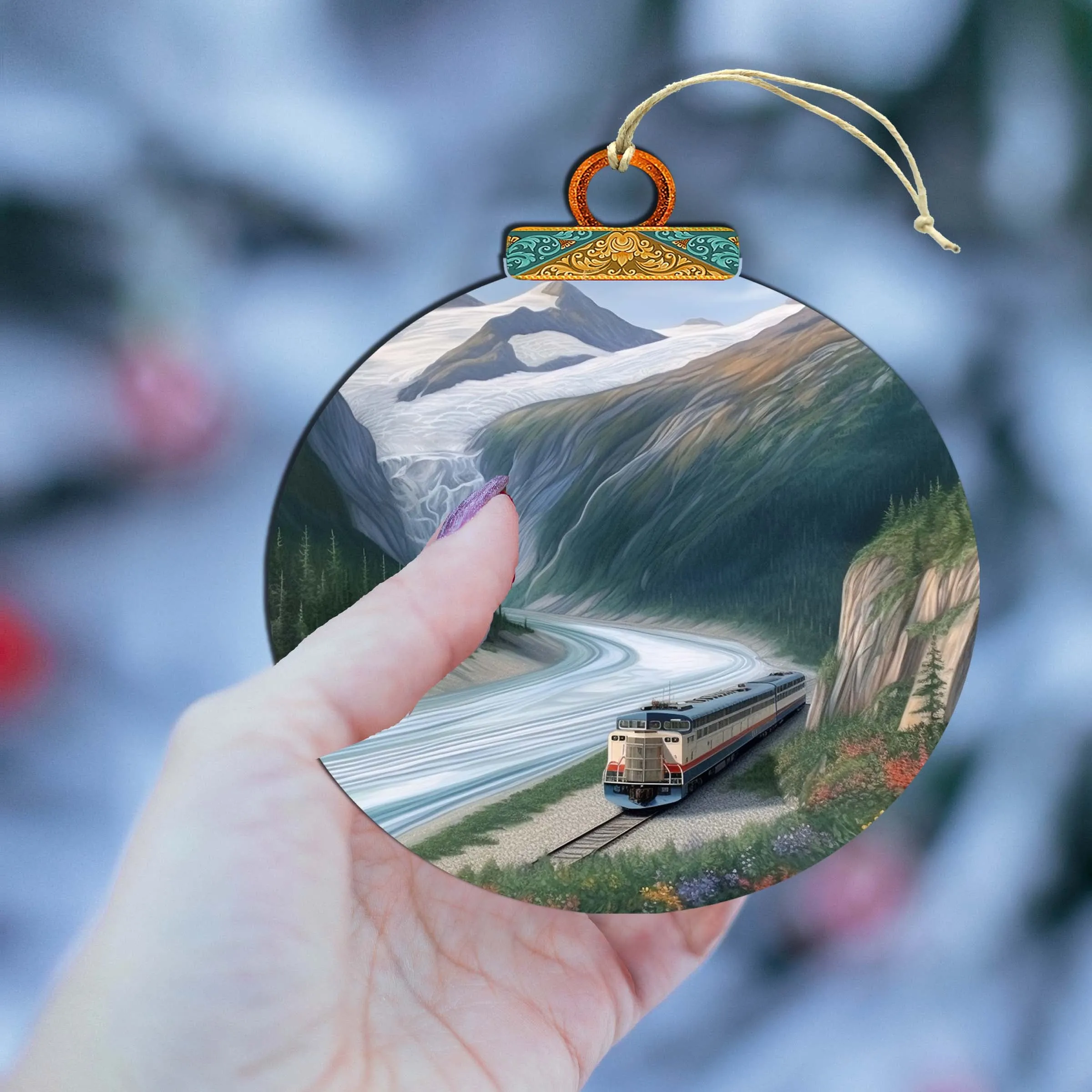 Alaska's Mountain Railway Wooden Ornaments by G.Debrekht - Wildlife Holiday Décor - 870042