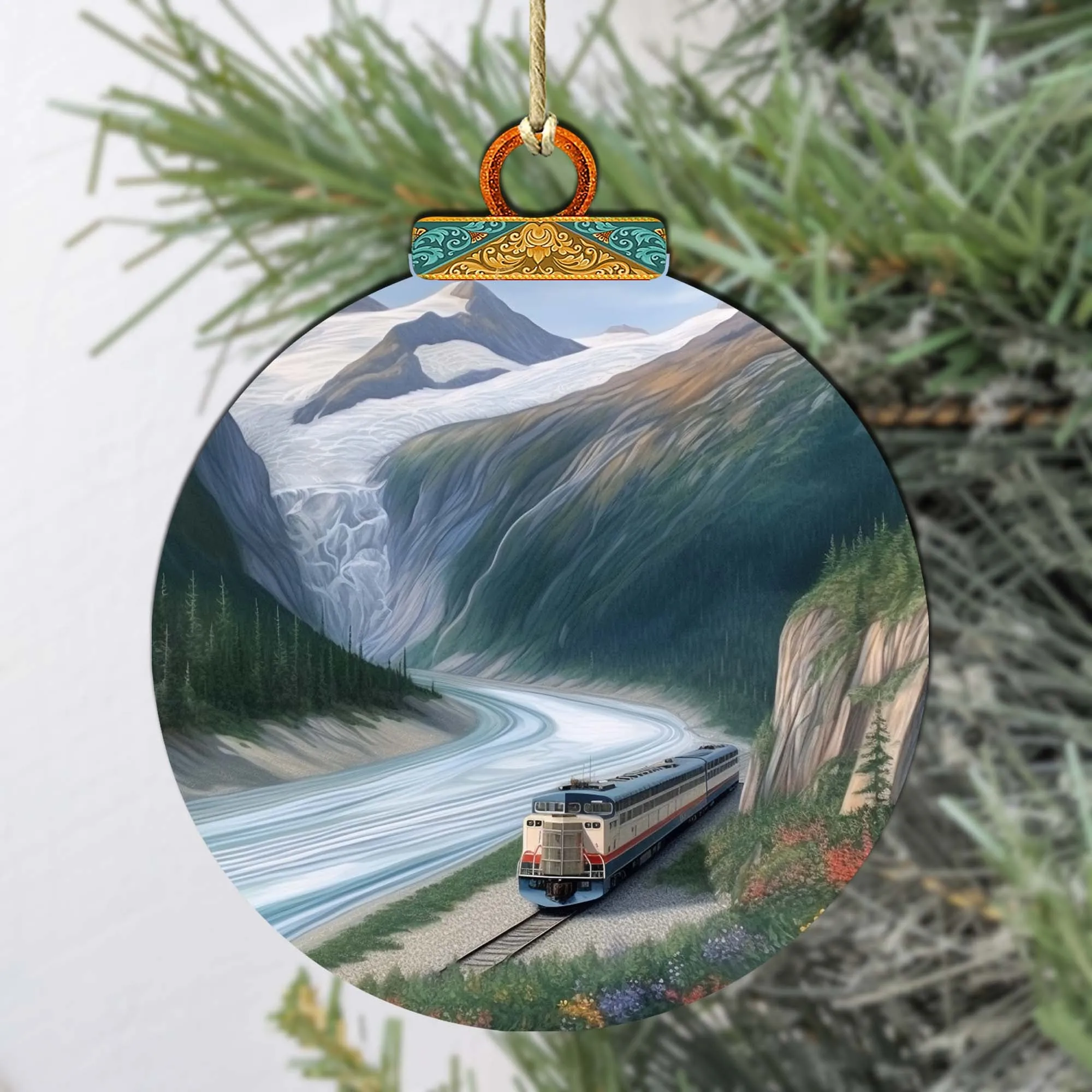 Alaska's Mountain Railway Wooden Ornaments by G.Debrekht - Wildlife Holiday Décor - 870042
