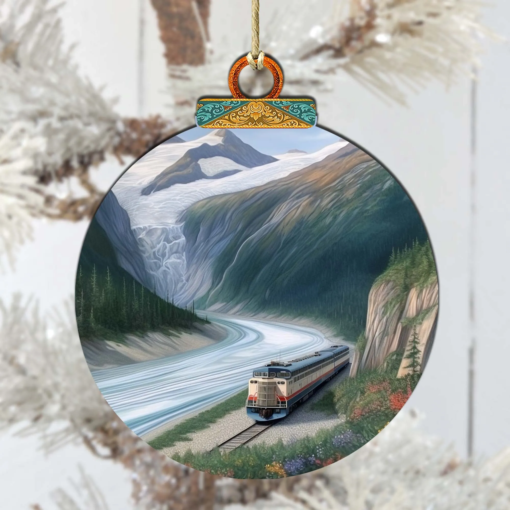 Alaska's Mountain Railway Wooden Ornaments by G.Debrekht - Wildlife Holiday Décor - 870042